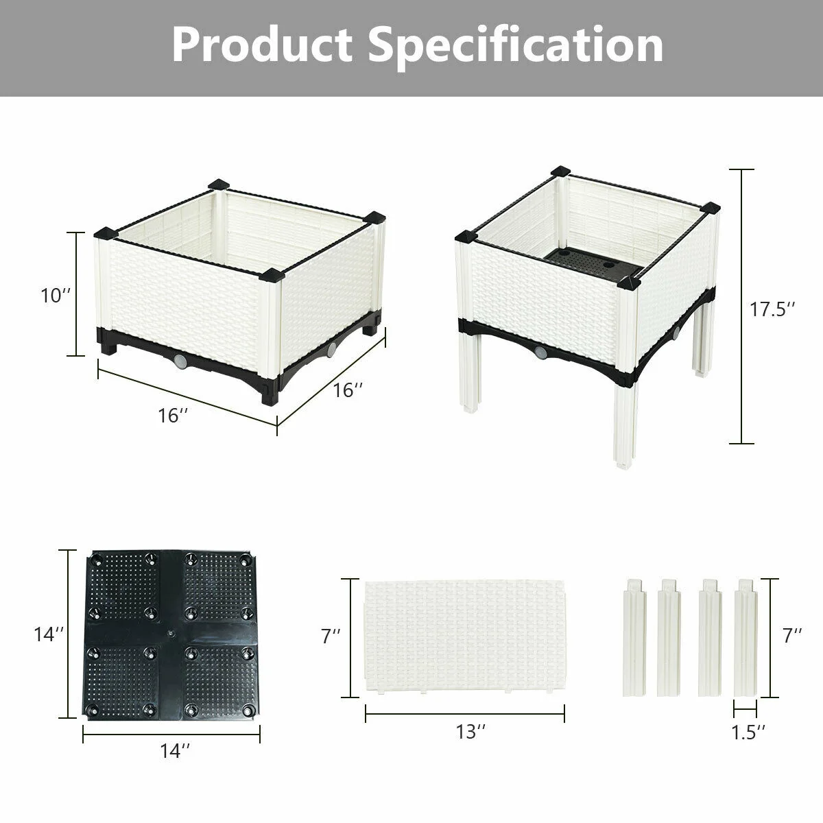 Set Of 4 Elevated Flower Vegetable Herb Grow Planter Box, White - Image 6