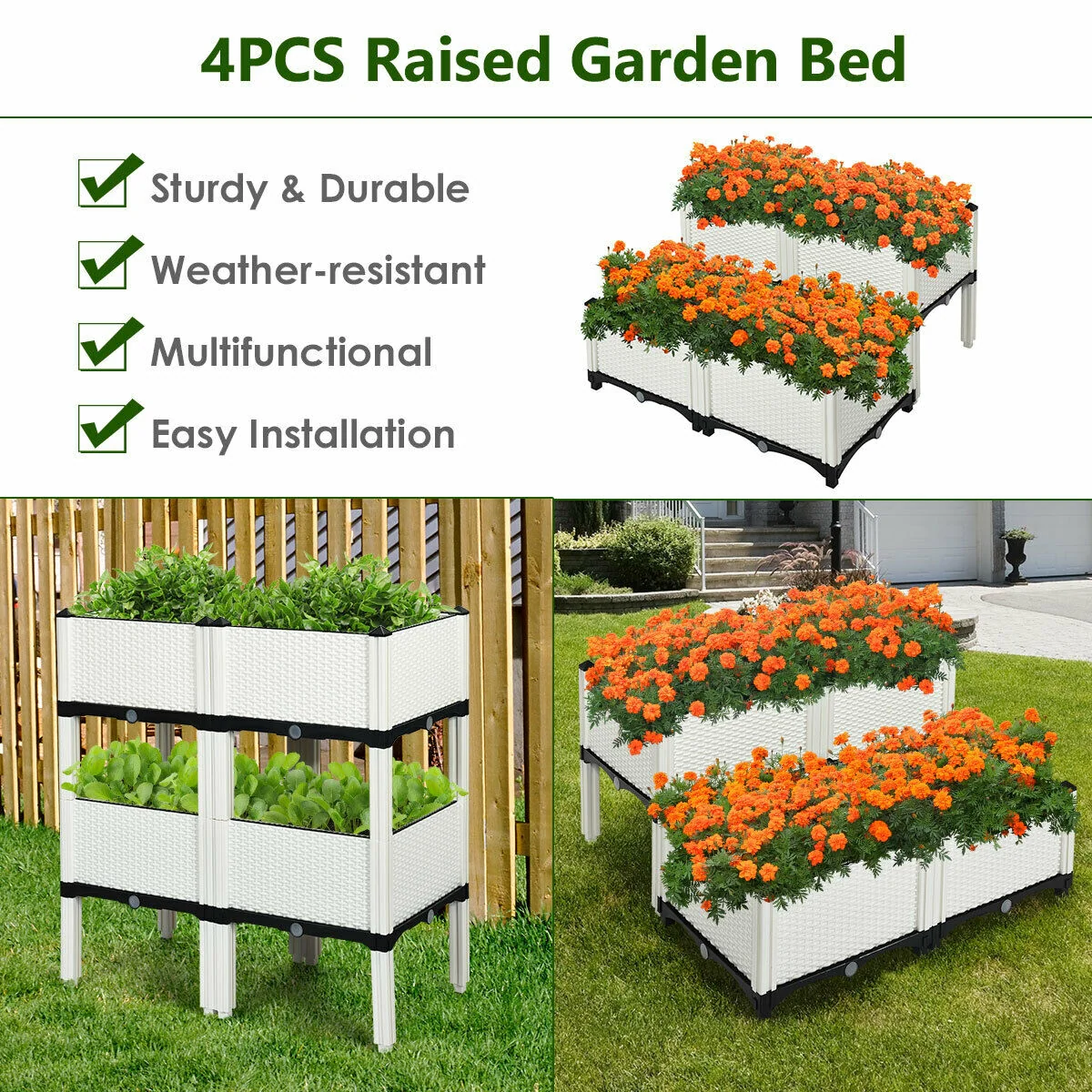 Set Of 4 Elevated Flower Vegetable Herb Grow Planter Box, White - Image 7