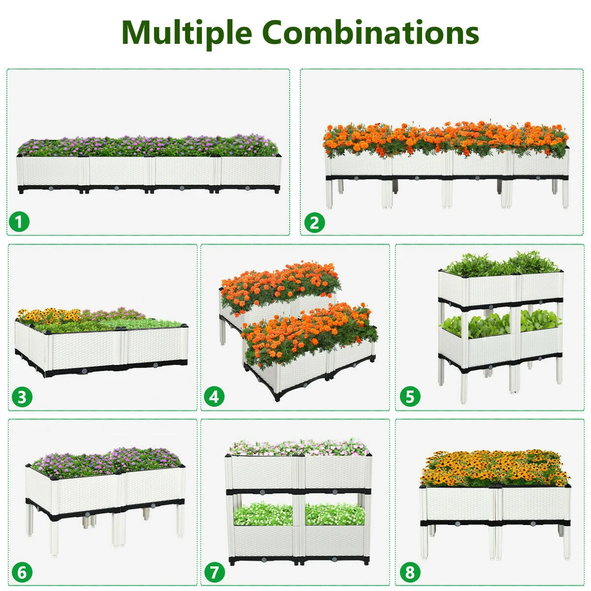 Set Of 4 Elevated Flower Vegetable Herb Grow Planter Box, White - Image 8