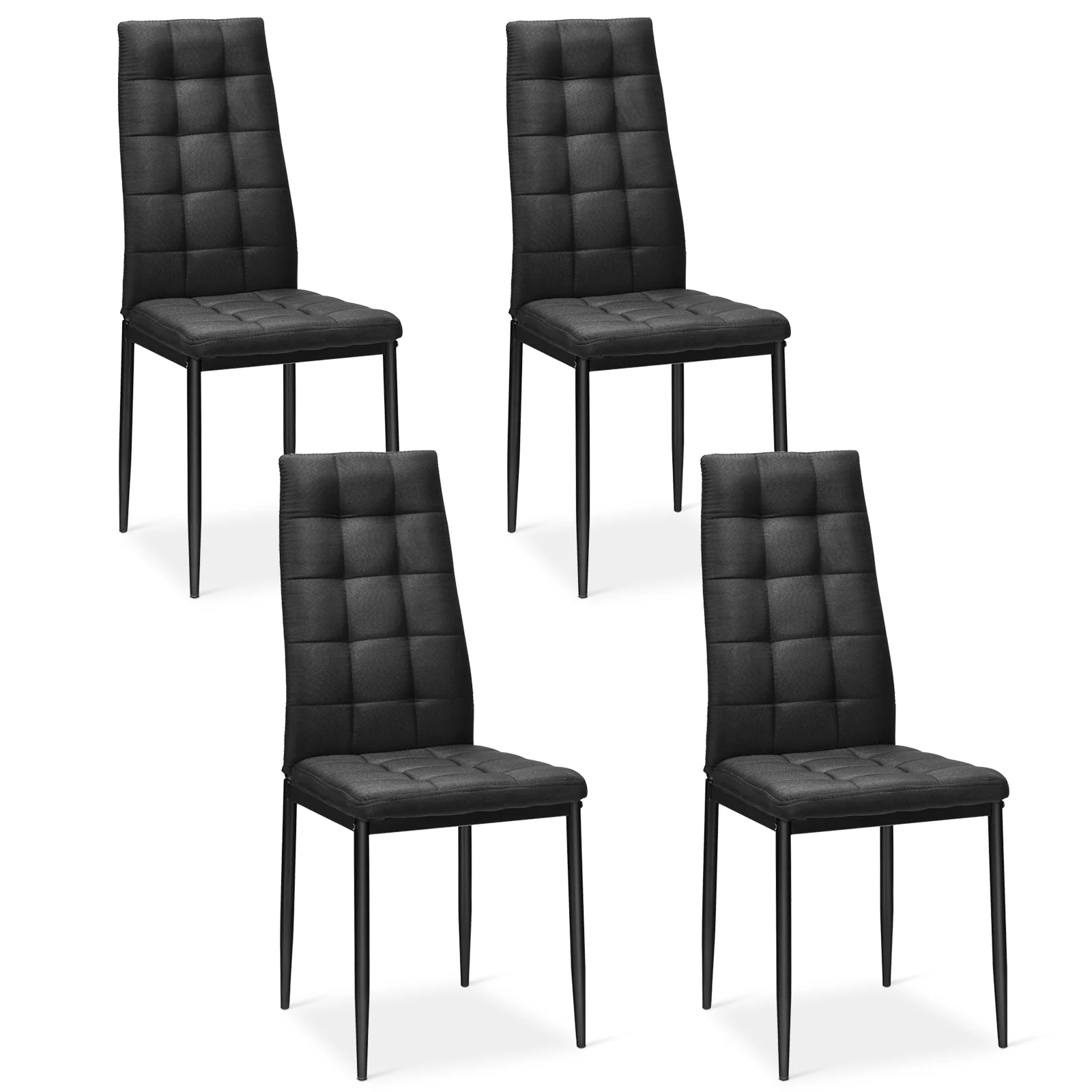 Set of 4 Fabric Dining Chairs, Upholstered Cushion, High Back, Black - Image 5