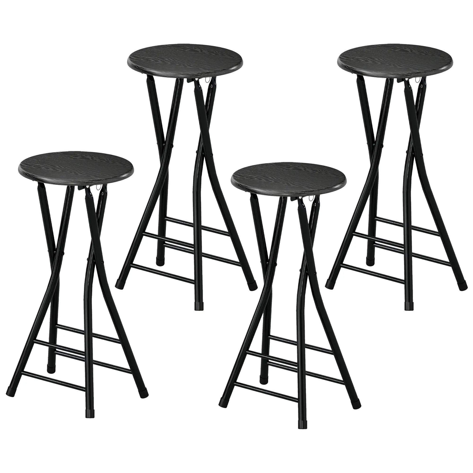 Set of 4 Foldable Barstools, Counter Height with Footrest, Steel Legs, Black