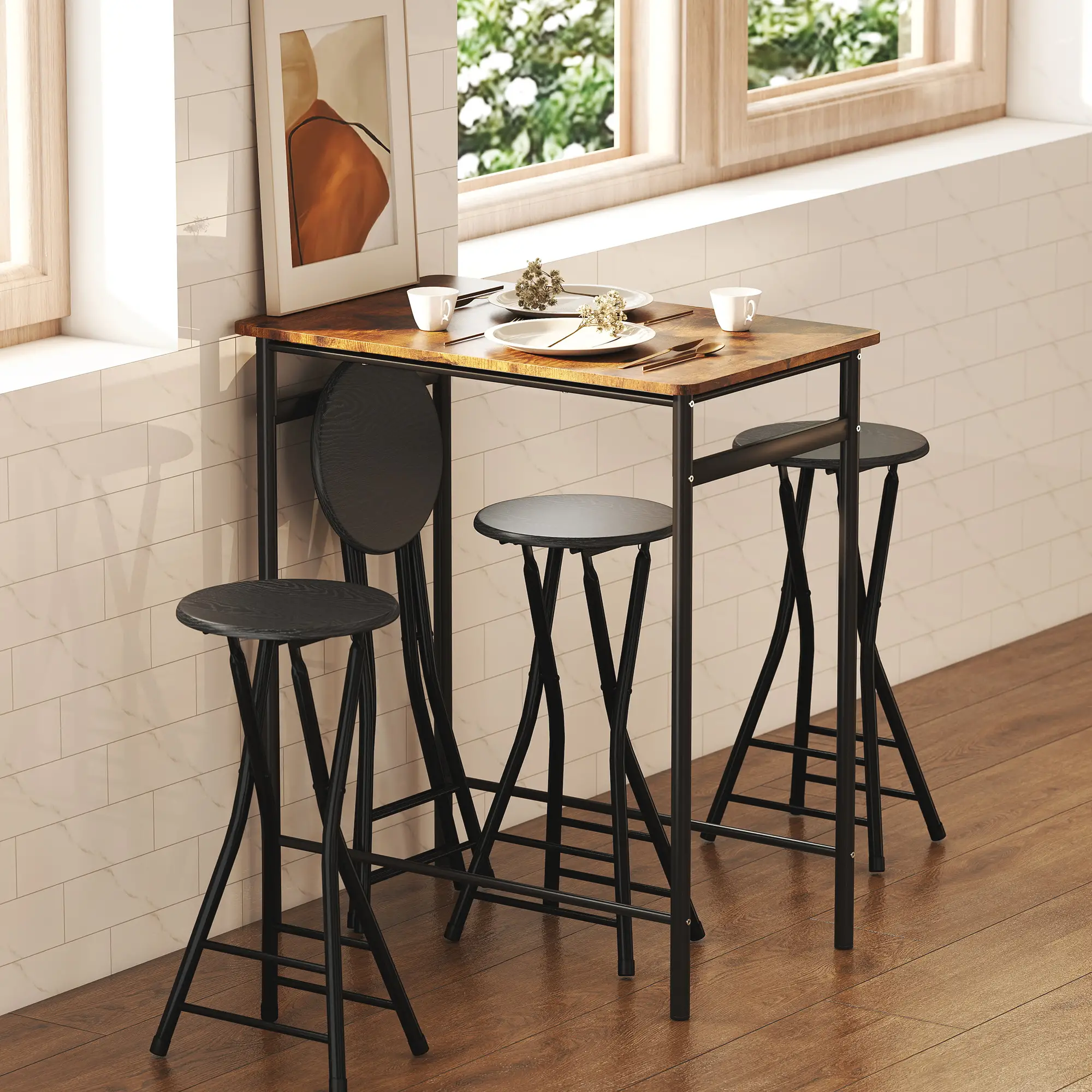 Set of 4 Foldable Barstools, Counter Height with Footrest, Steel Legs, Black - Image 10