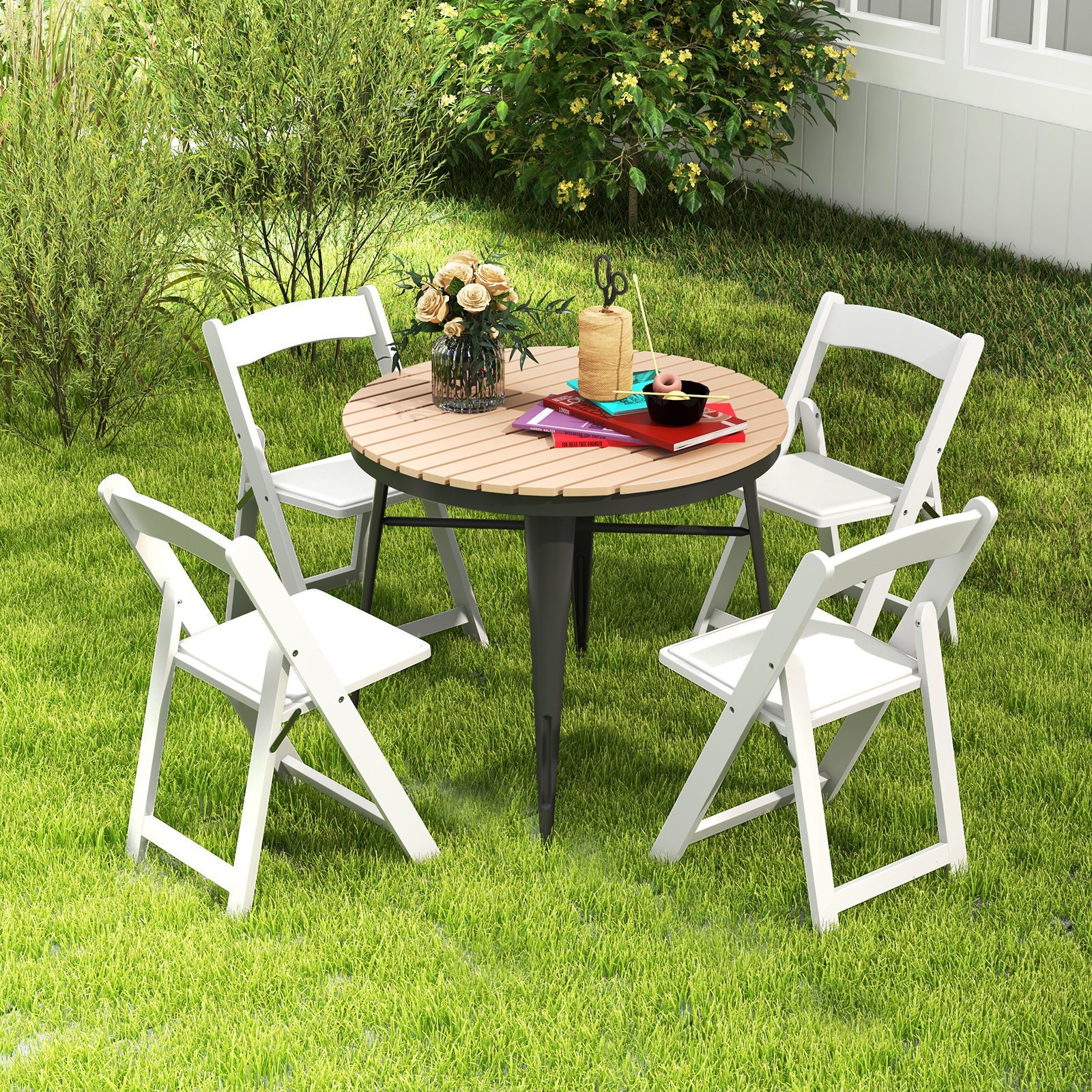 Set of 4 Foldable Kitchen Chairs, Rubber Wood Legs, Padded Seat, White - Image 2