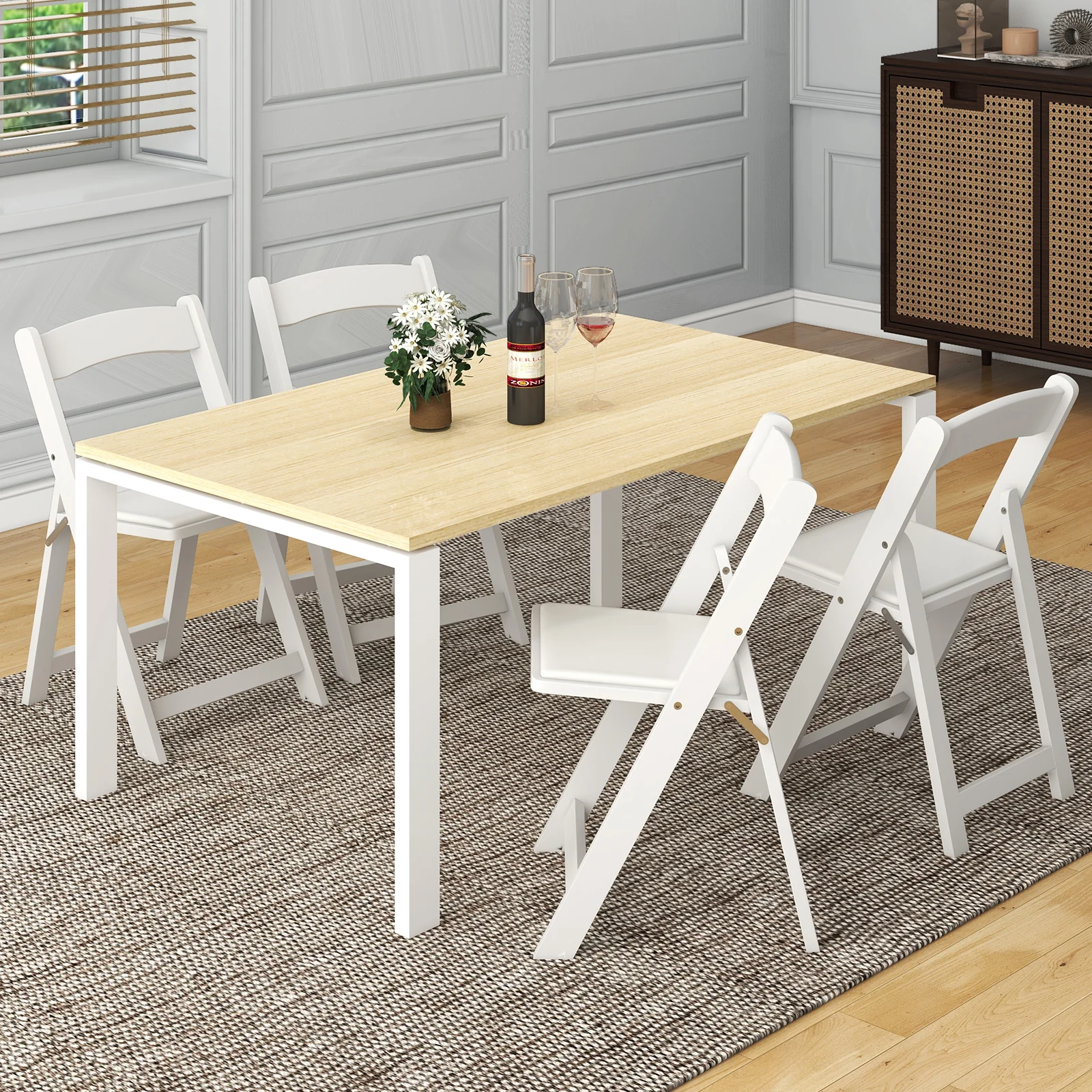 Set of 4 Foldable Kitchen Chairs, Rubber Wood Legs, Padded Seat, White - Image 3