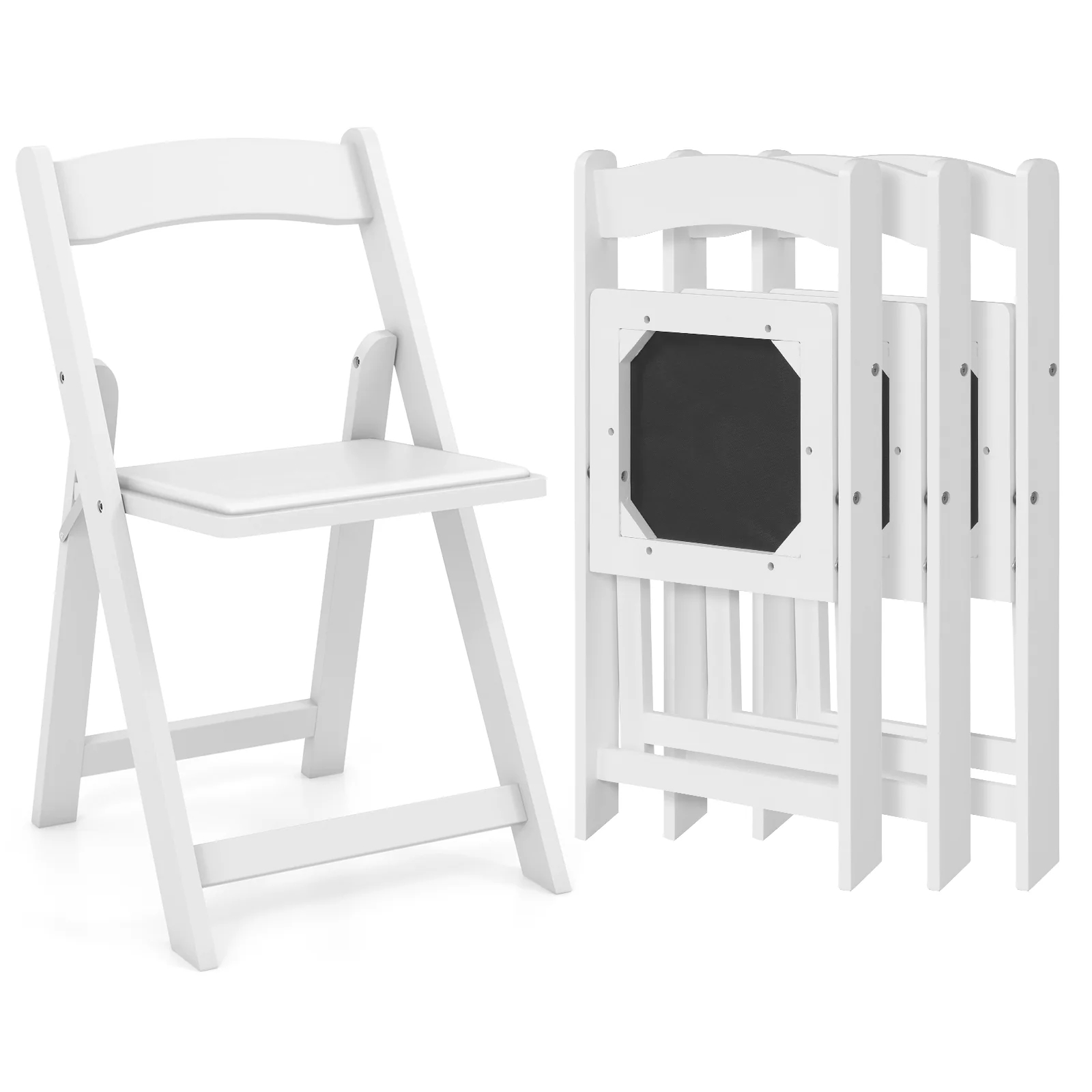Set of 4 Foldable Kitchen Chairs, Rubber Wood Legs, Padded Seat, White - Image 4