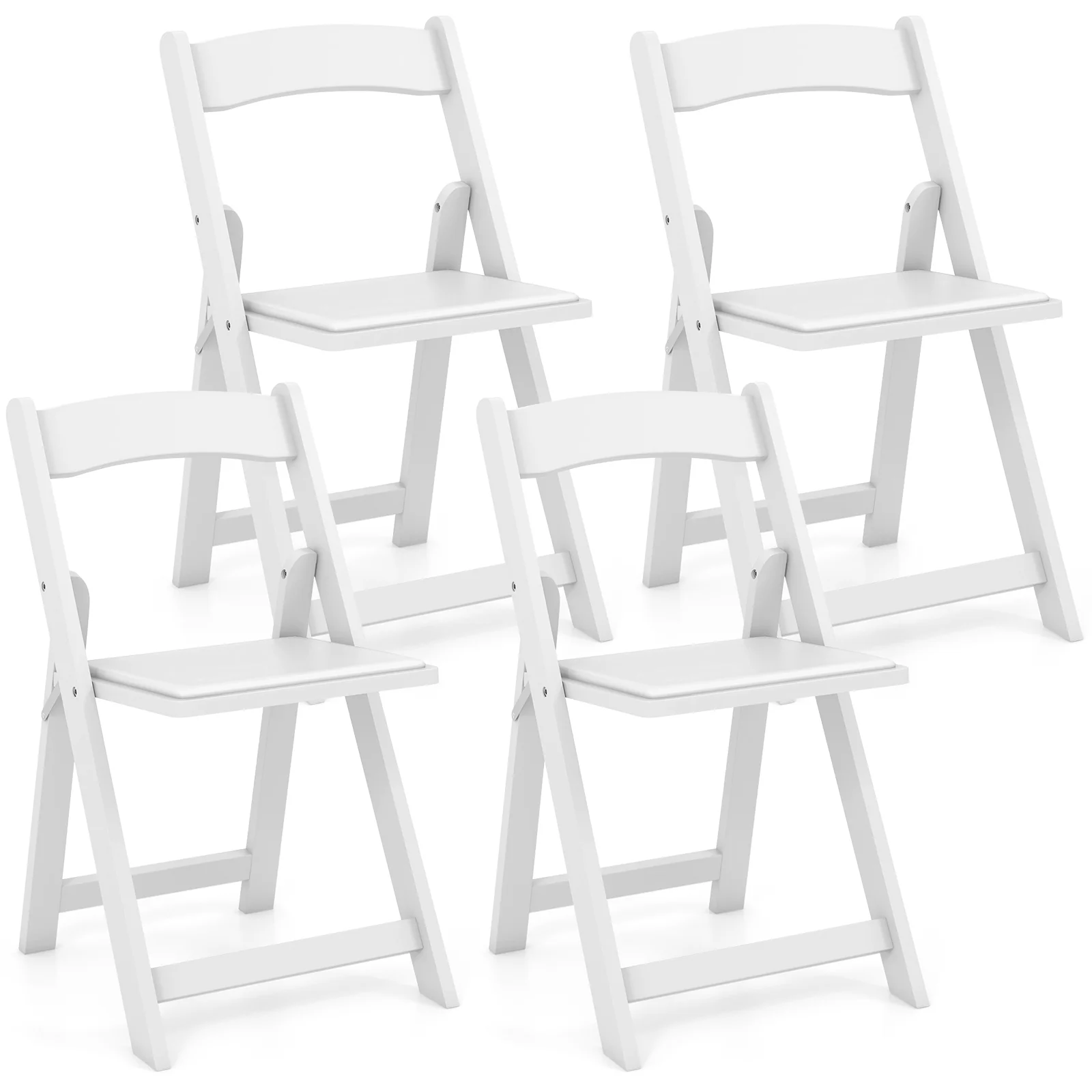 Set of 4 Foldable Kitchen Chairs, Rubber Wood Legs, Padded Seat, White - Image 5