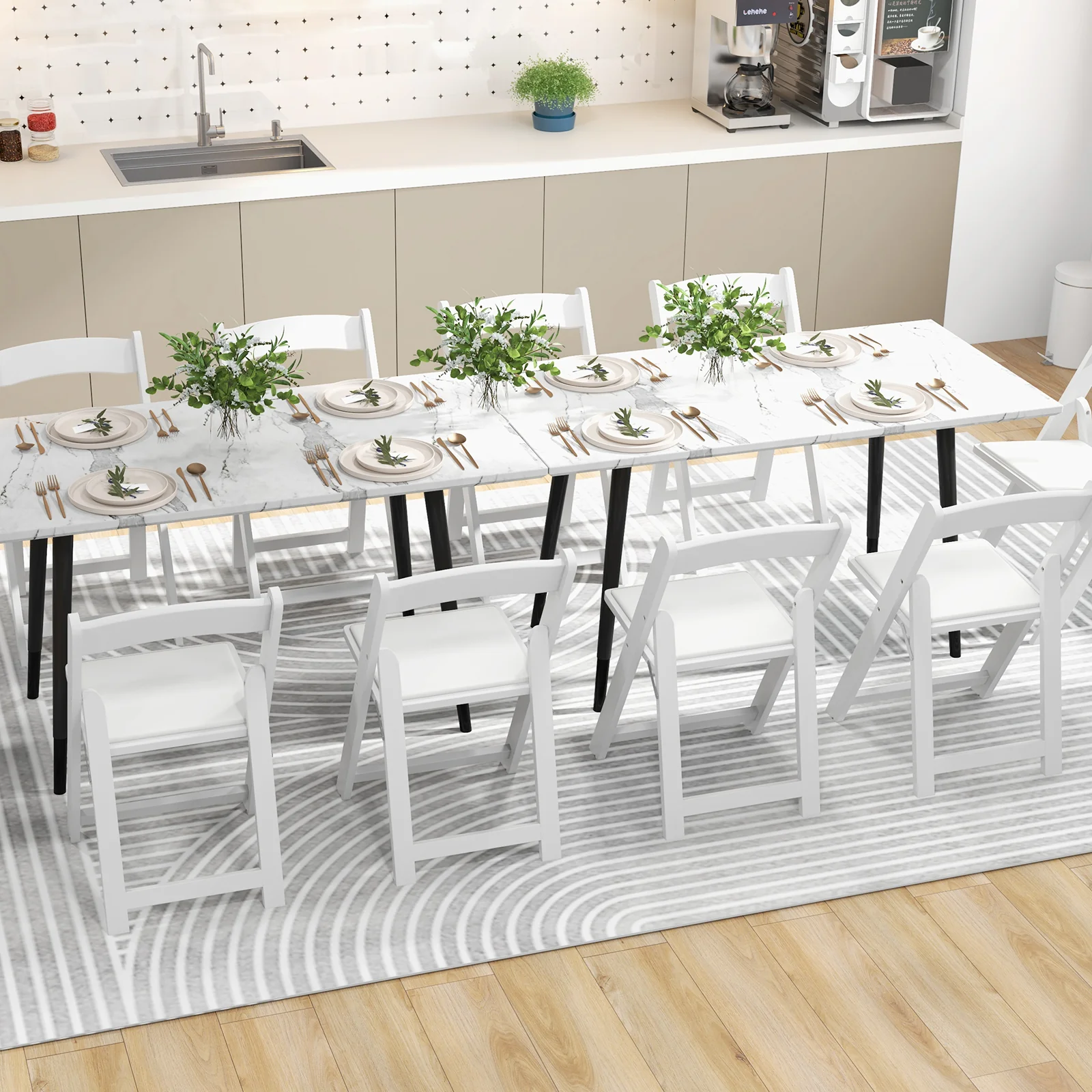 Set of 4 Foldable Kitchen Chairs, Rubber Wood Legs, Padded Seat, White - Image 8