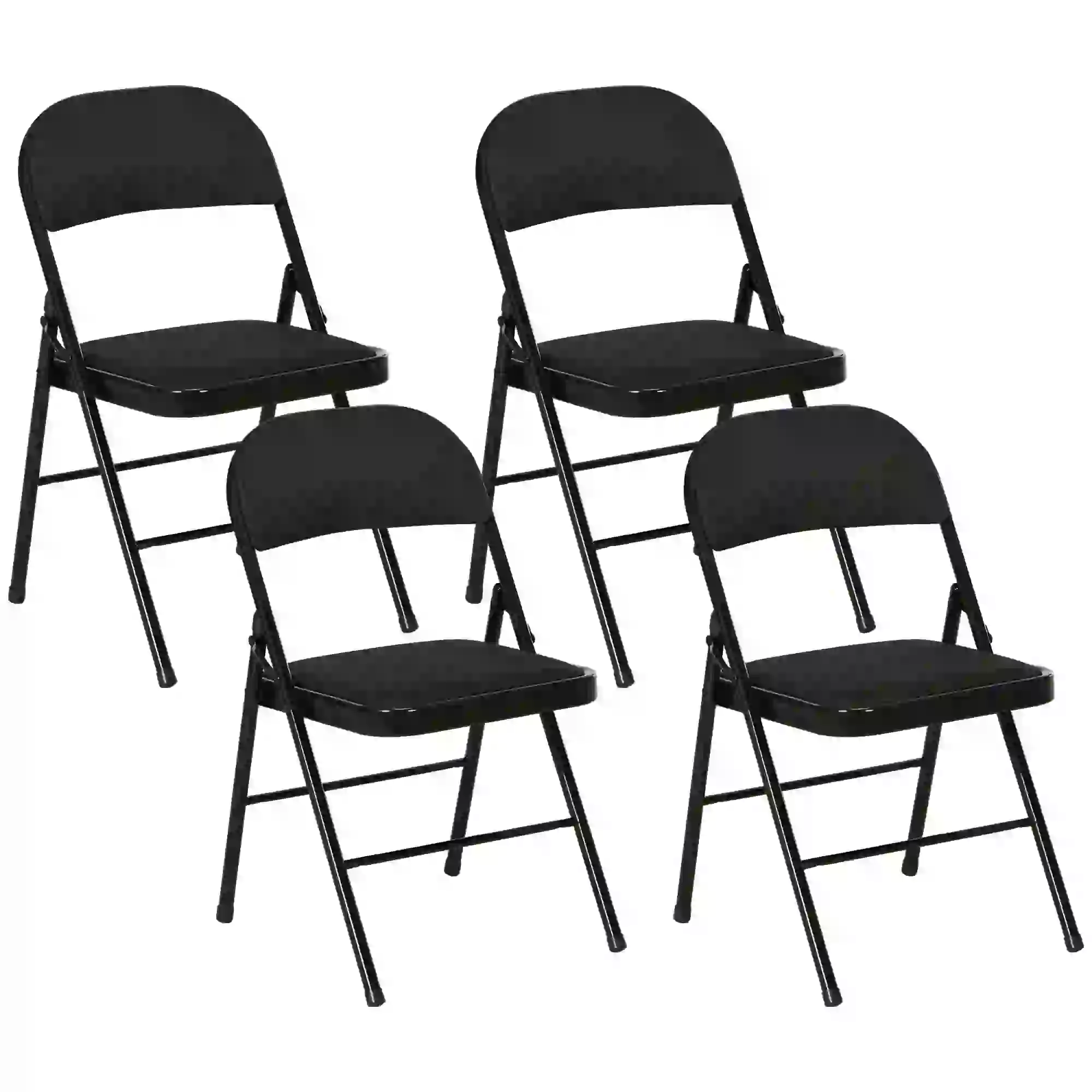 Set of 4 Foldable Metal Chairs, Linen Padded Seat, Open Back, Black - Image 11