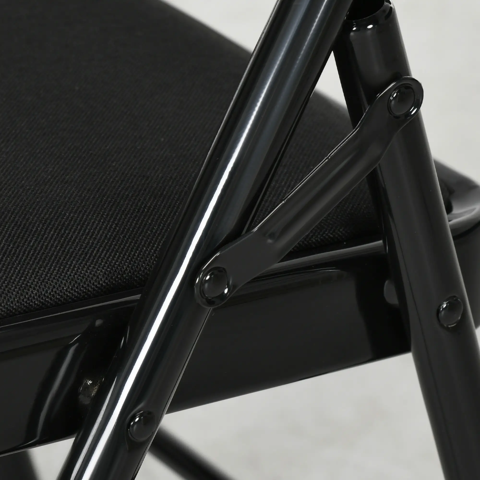 Set of 4 Foldable Metal Chairs, Linen Padded Seat, Open Back, Black - Image 9