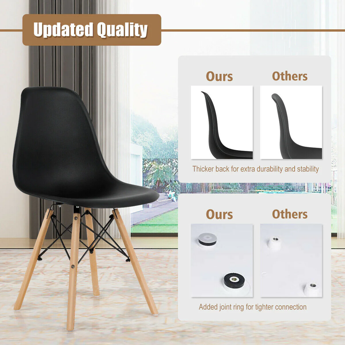 Set Of 4 Modern Dining Side Chairs, Wood Legs, Black - Image 10