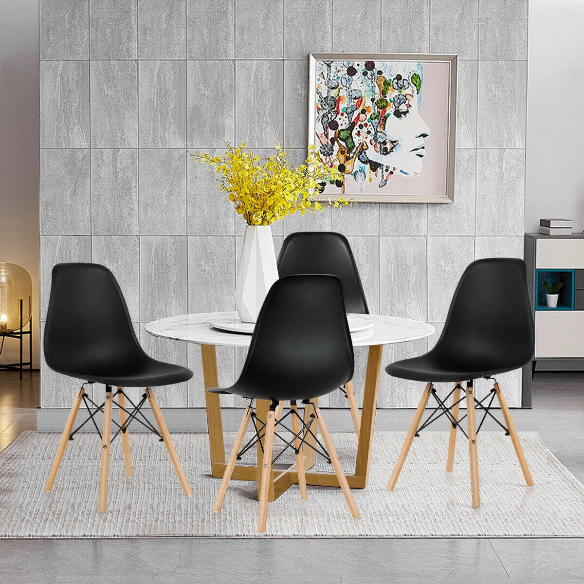 Set Of 4 Modern Dining Side Chairs, Wood Legs, Black - Image 2