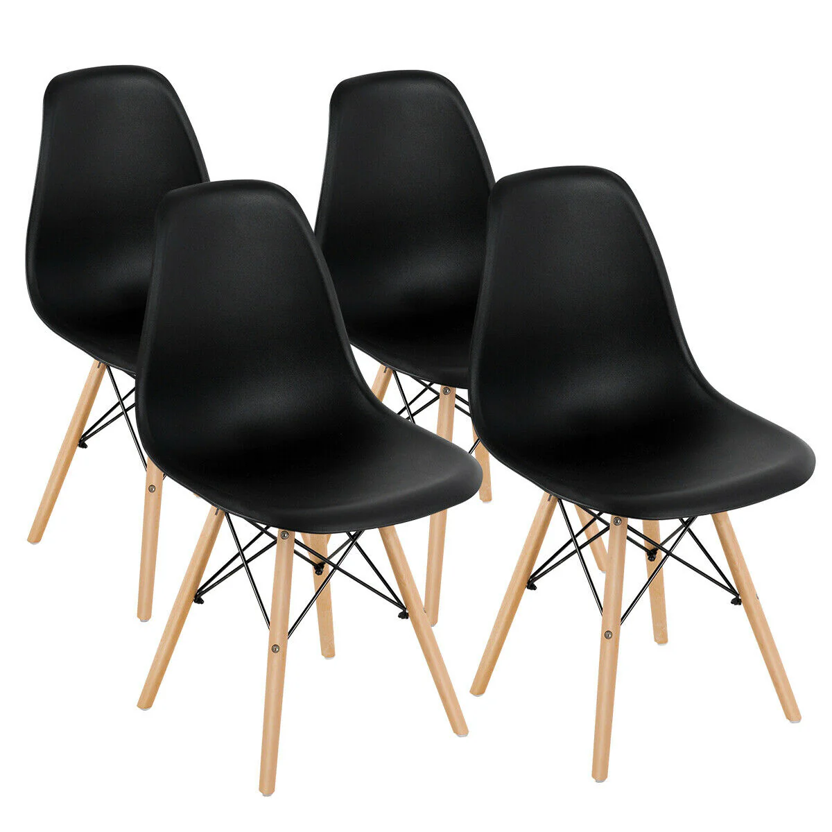 Set Of 4 Modern Dining Side Chairs, Wood Legs, Black - Image 4