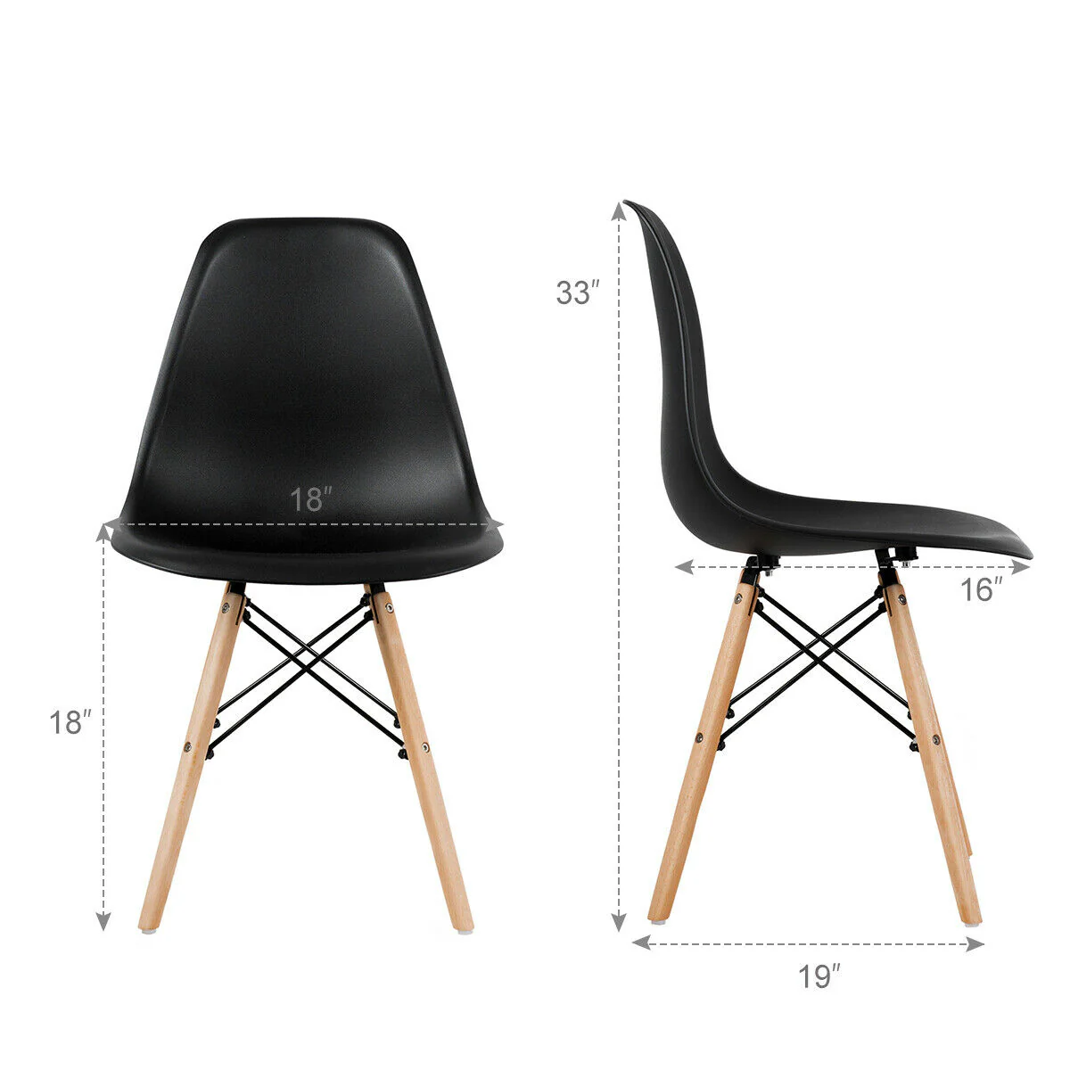 Set Of 4 Modern Dining Side Chairs, Wood Legs, Black - Image 6