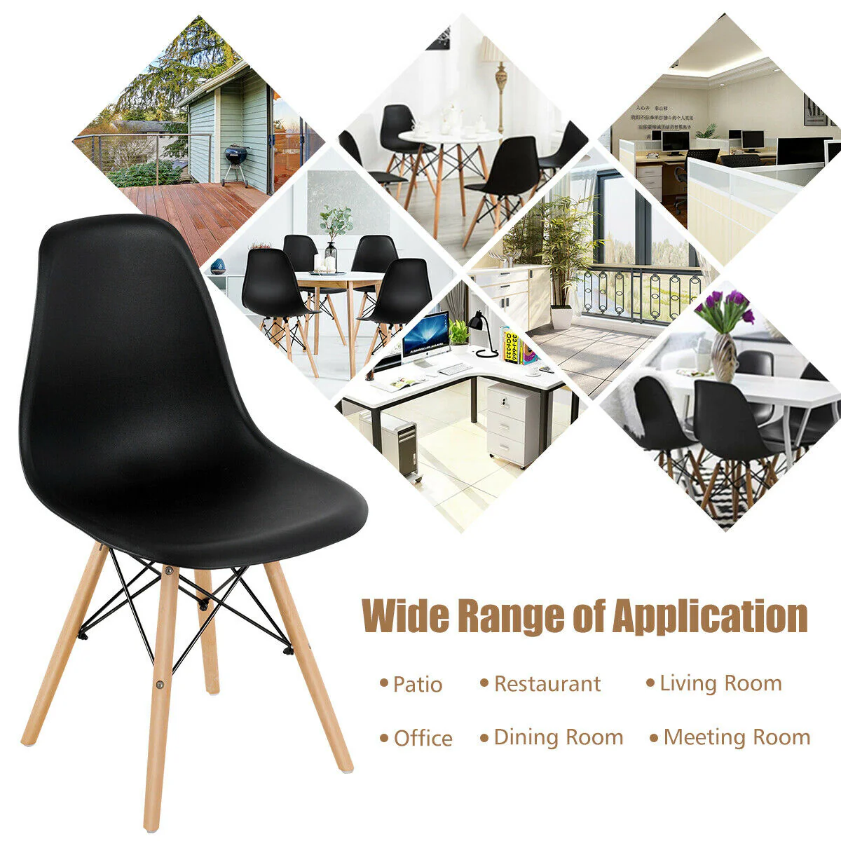 Set Of 4 Modern Dining Side Chairs, Wood Legs, Black - Image 9