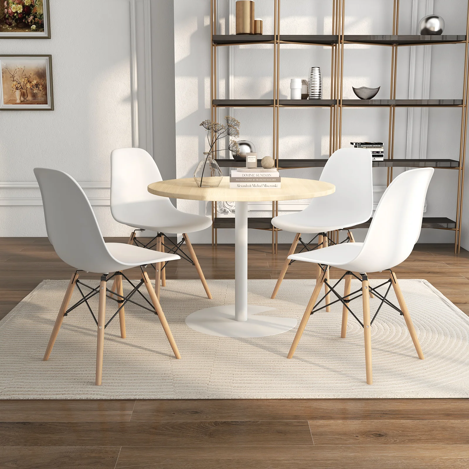 Set Of 4 Modern Dining Side Chairs, Wood Legs, White - Image 3