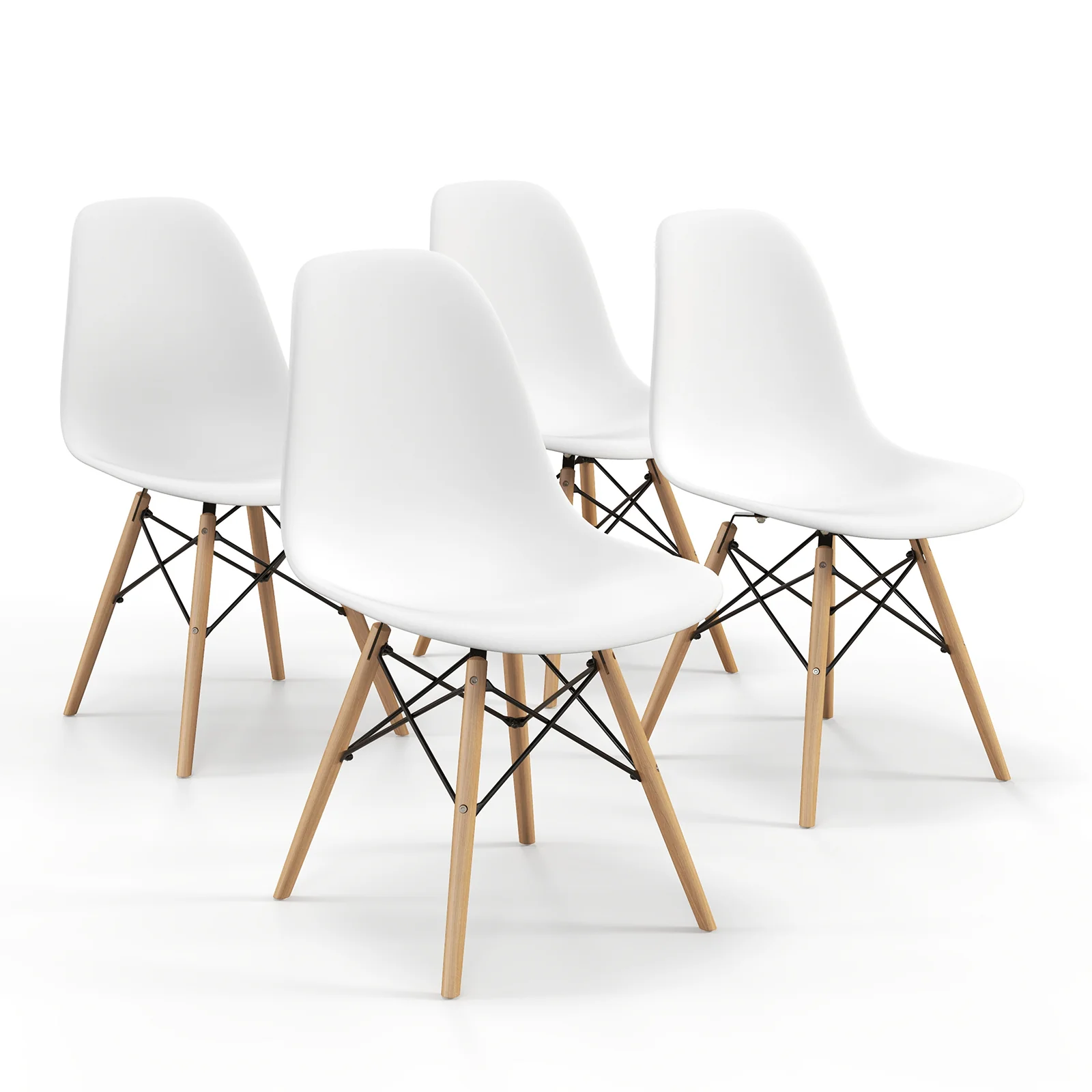 Set Of 4 Modern Dining Side Chairs, Wood Legs, White - Image 4