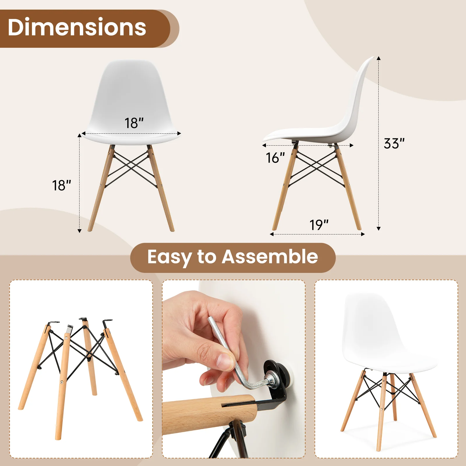 Set Of 4 Modern Dining Side Chairs, Wood Legs, White - Image 5