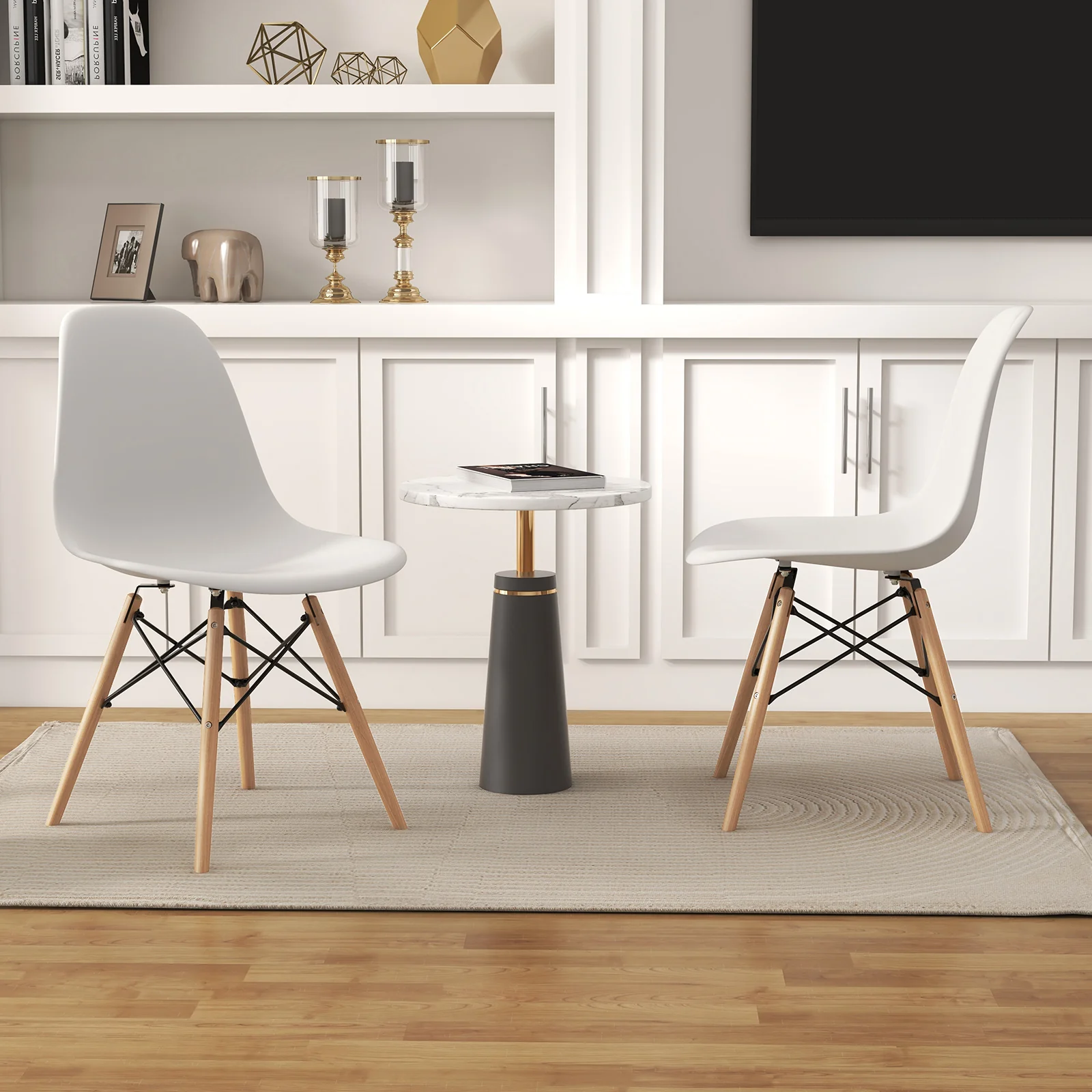 Set Of 4 Modern Dining Side Chairs, Wood Legs, White - Image 7
