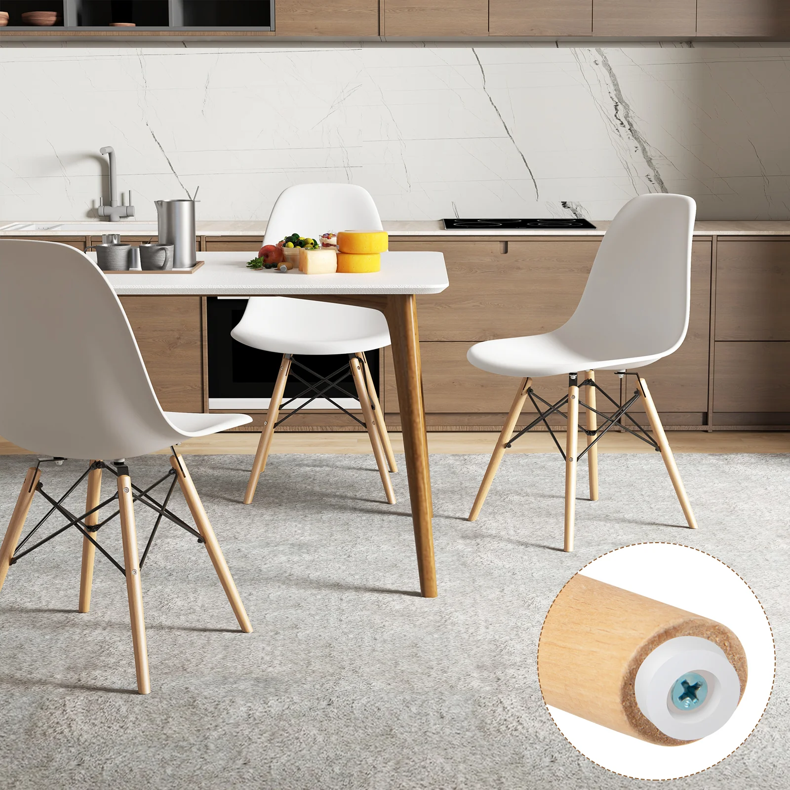 Set Of 4 Modern Dining Side Chairs, Wood Legs, White - Image 8