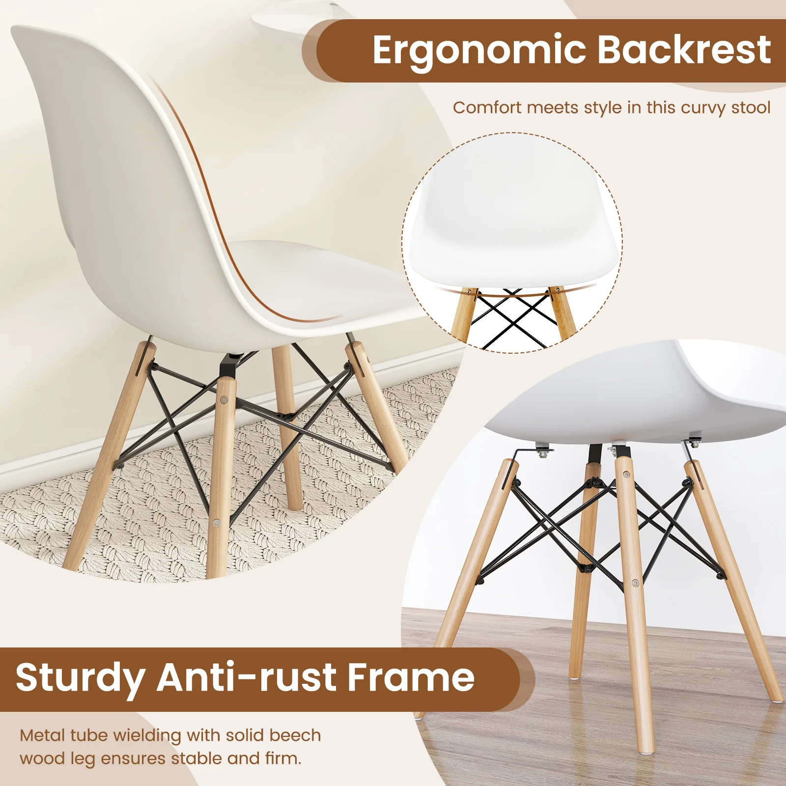 Set Of 4 Modern Dining Side Chairs, Wood Legs, White - Image 9