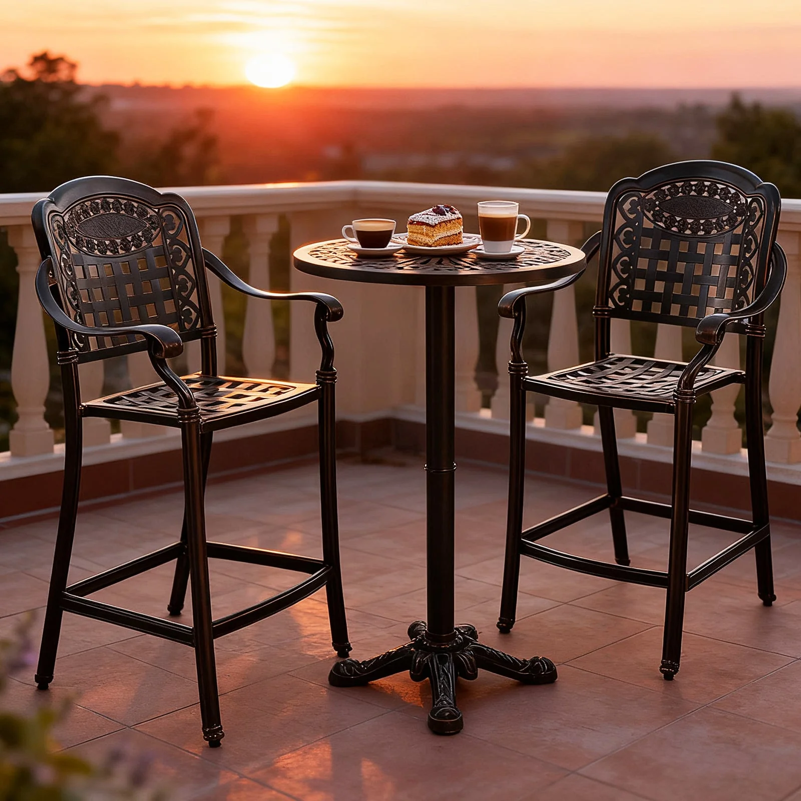 Set of 4 Outdoor Bar Stool 25.5 Inch Counter Height Cast Aluminum Bar Chairs, Copper - Image 3