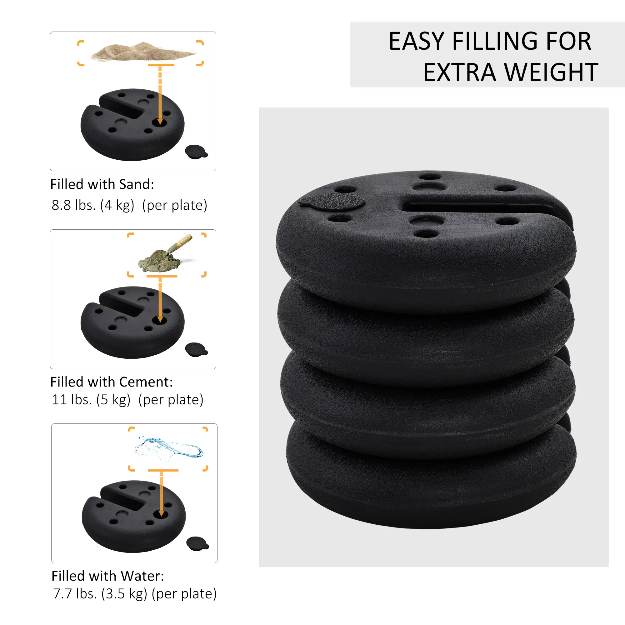 Set of 4 Party Tent Canopy Weight Plates, Gazebo Anchor Base Weights - Image 5