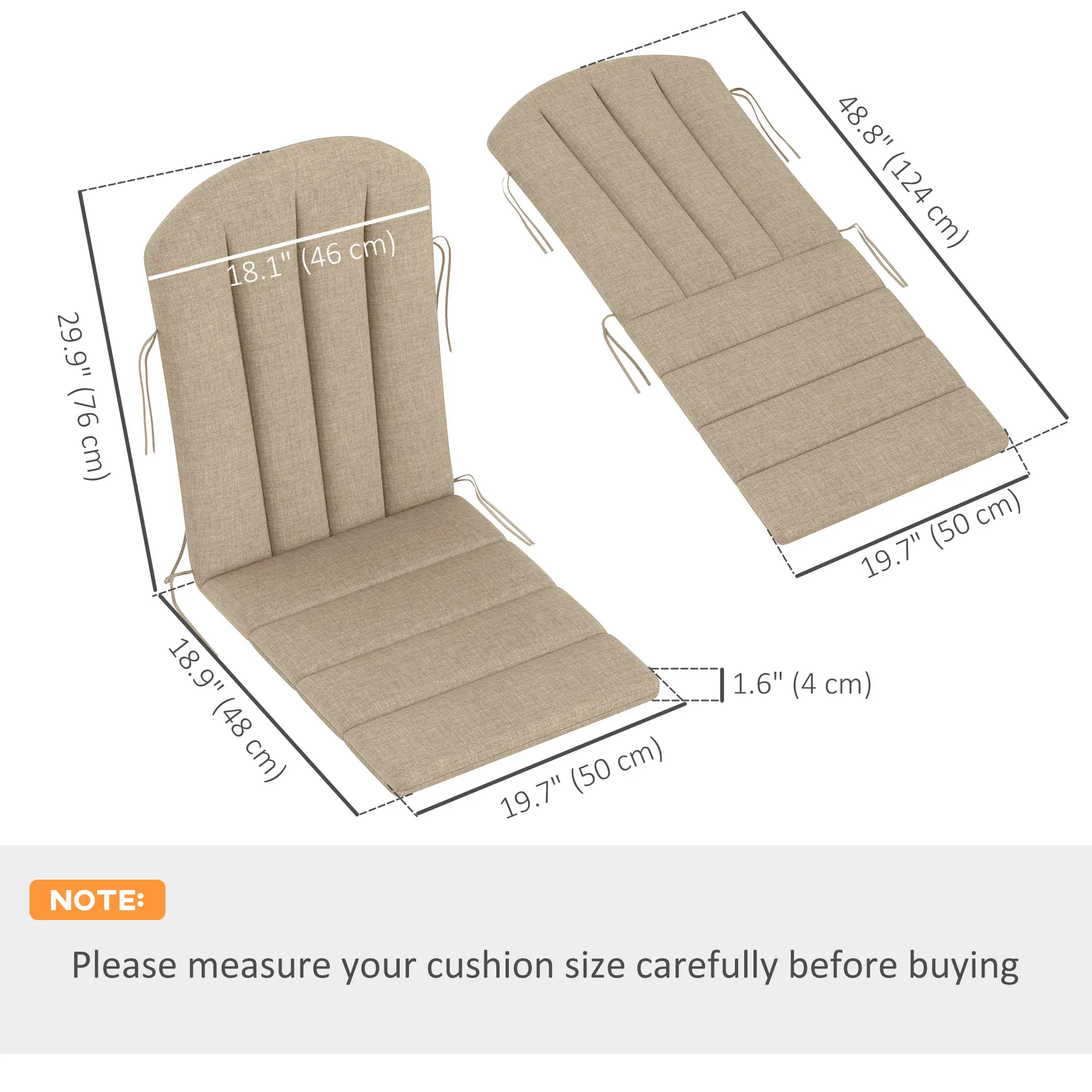 Set Of 4 Patio Chair Cushions, High Back Adirondack, High-Density Foam, Beige - Image 3