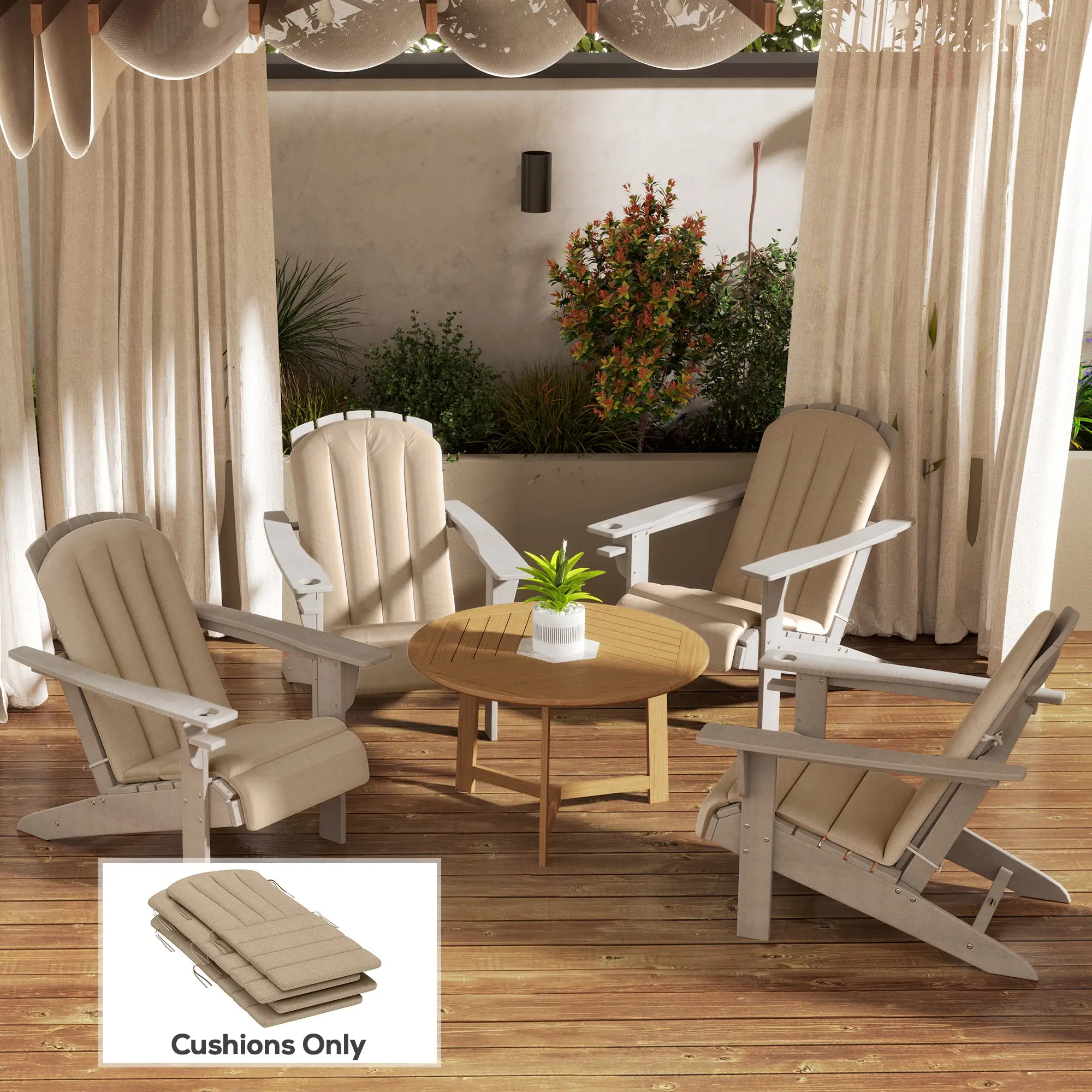 Set Of 4 Patio Chair Cushions, High Back Adirondack, High-Density Foam, Beige - Image 8