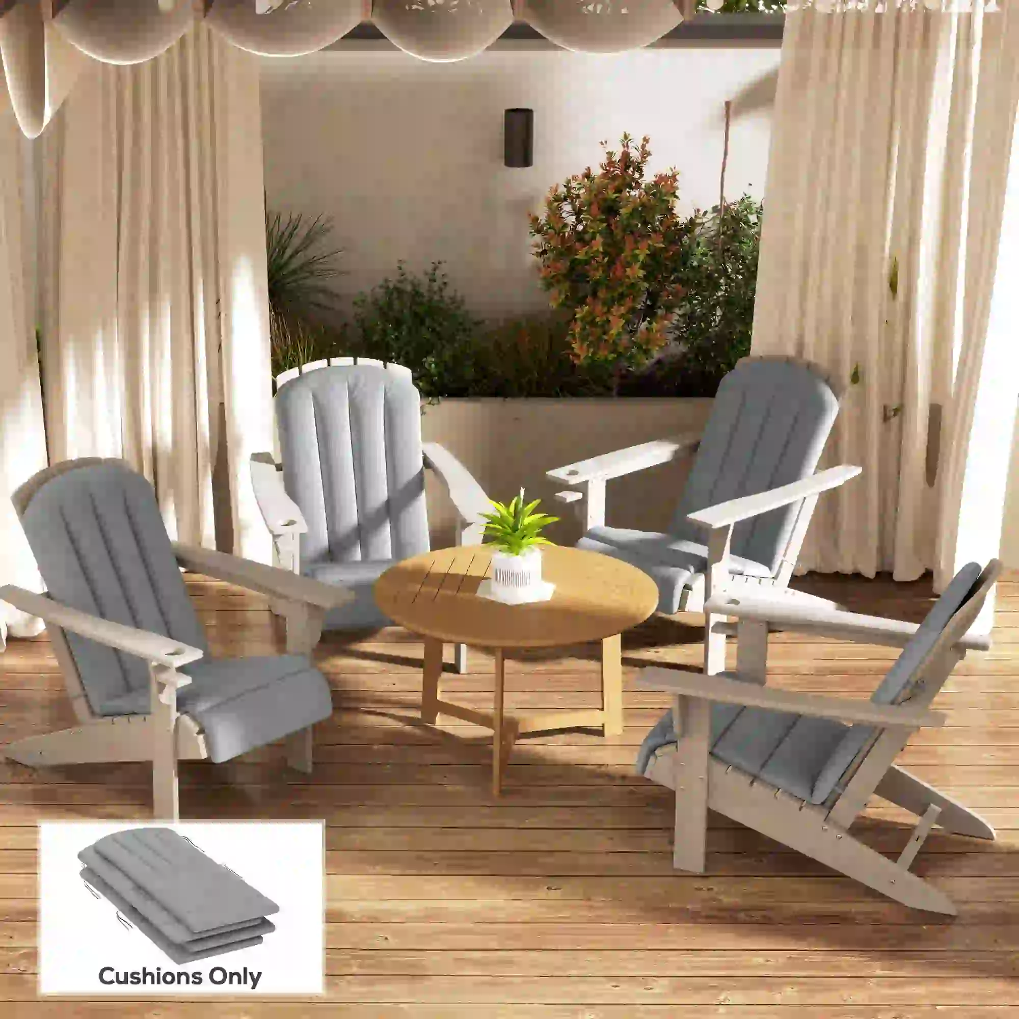 Set Of 4 Patio Chair Cushions, High Back Adirondack, High-Density Foam, Grey - Image 8