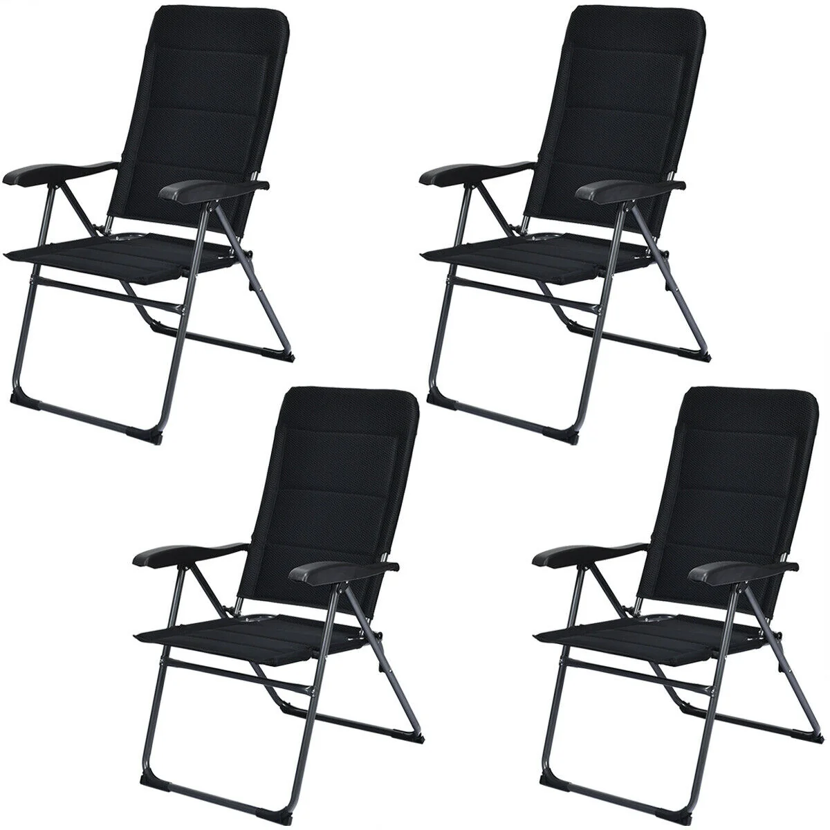 Set of 4 Patio Folding Chairs, Adjustable Backrest, Black