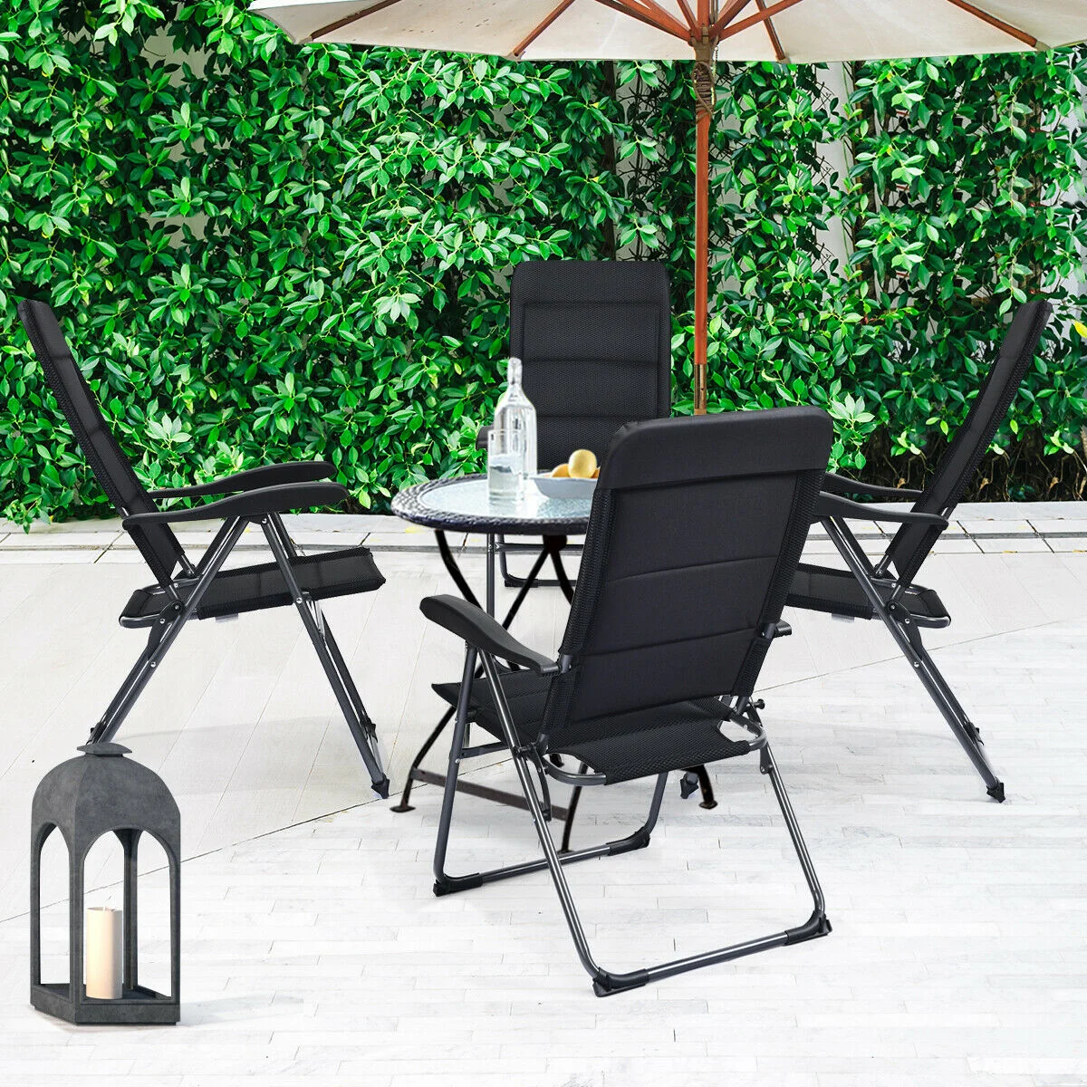 Set of 4 Patio Folding Chairs, Adjustable Backrest, Black - Image 2