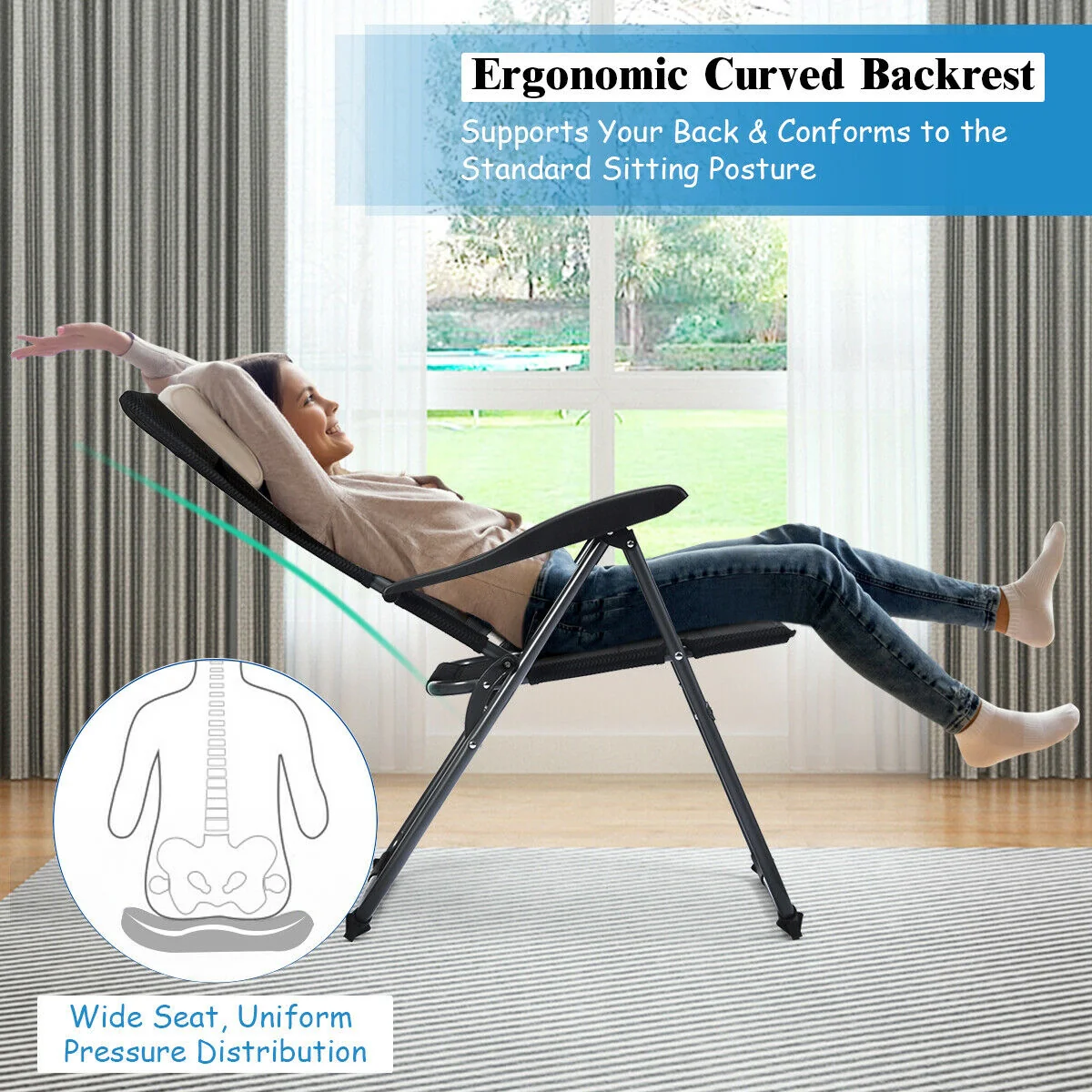 Set of 4 Patio Folding Chairs, Adjustable Backrest, Black - Image 8