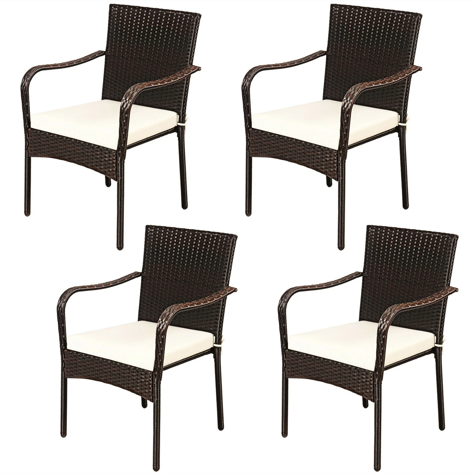 Set Of 4 Patio Rattan Stackable Dining Chairs, Light Brown - Image 4