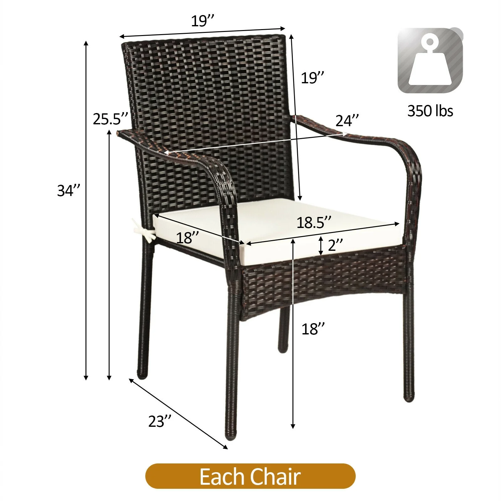 Set Of 4 Patio Rattan Stackable Dining Chairs, Light Brown - Image 5