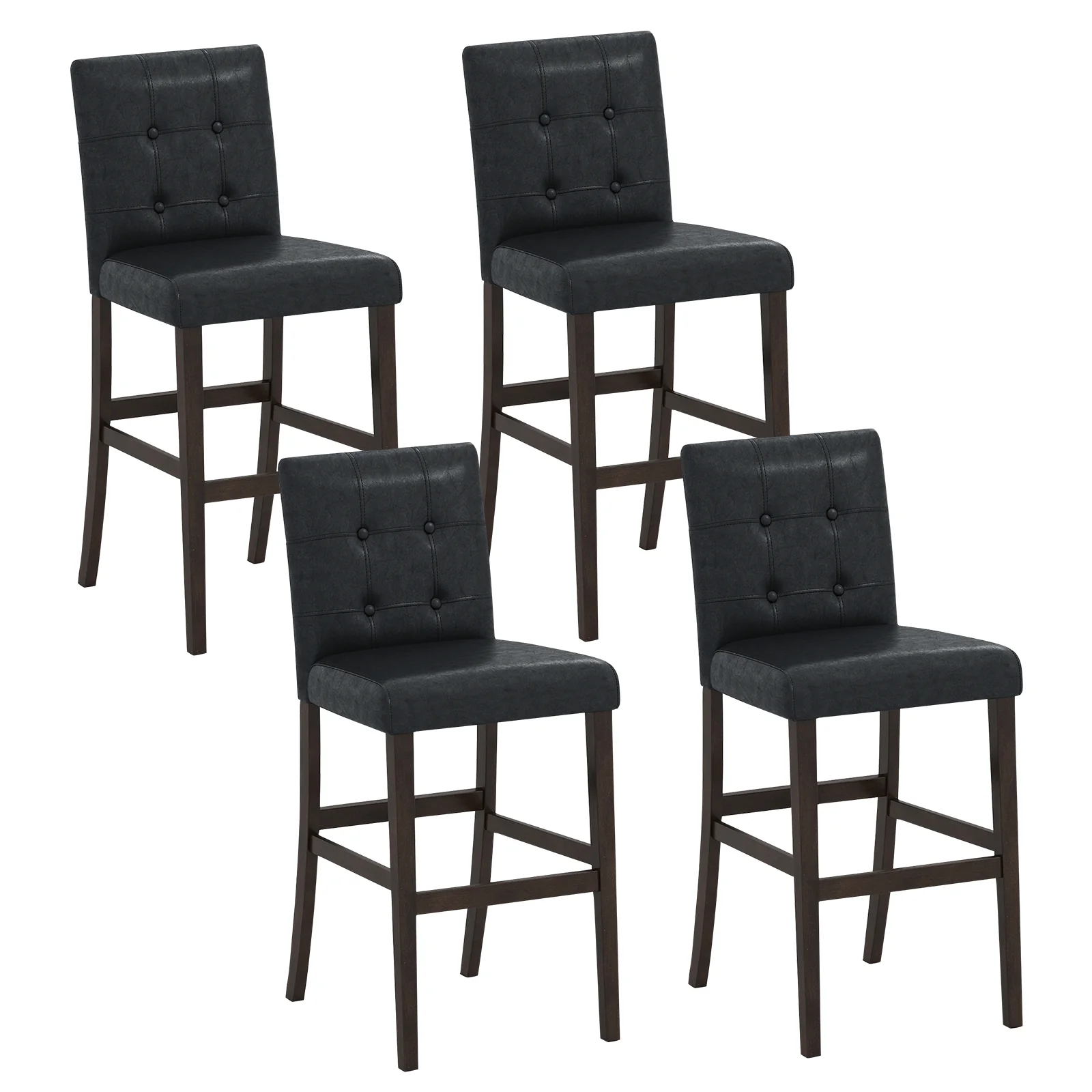 Set of 4 PVC Dining Leather Bar Stools with Solid Wood Legs-24 icnh