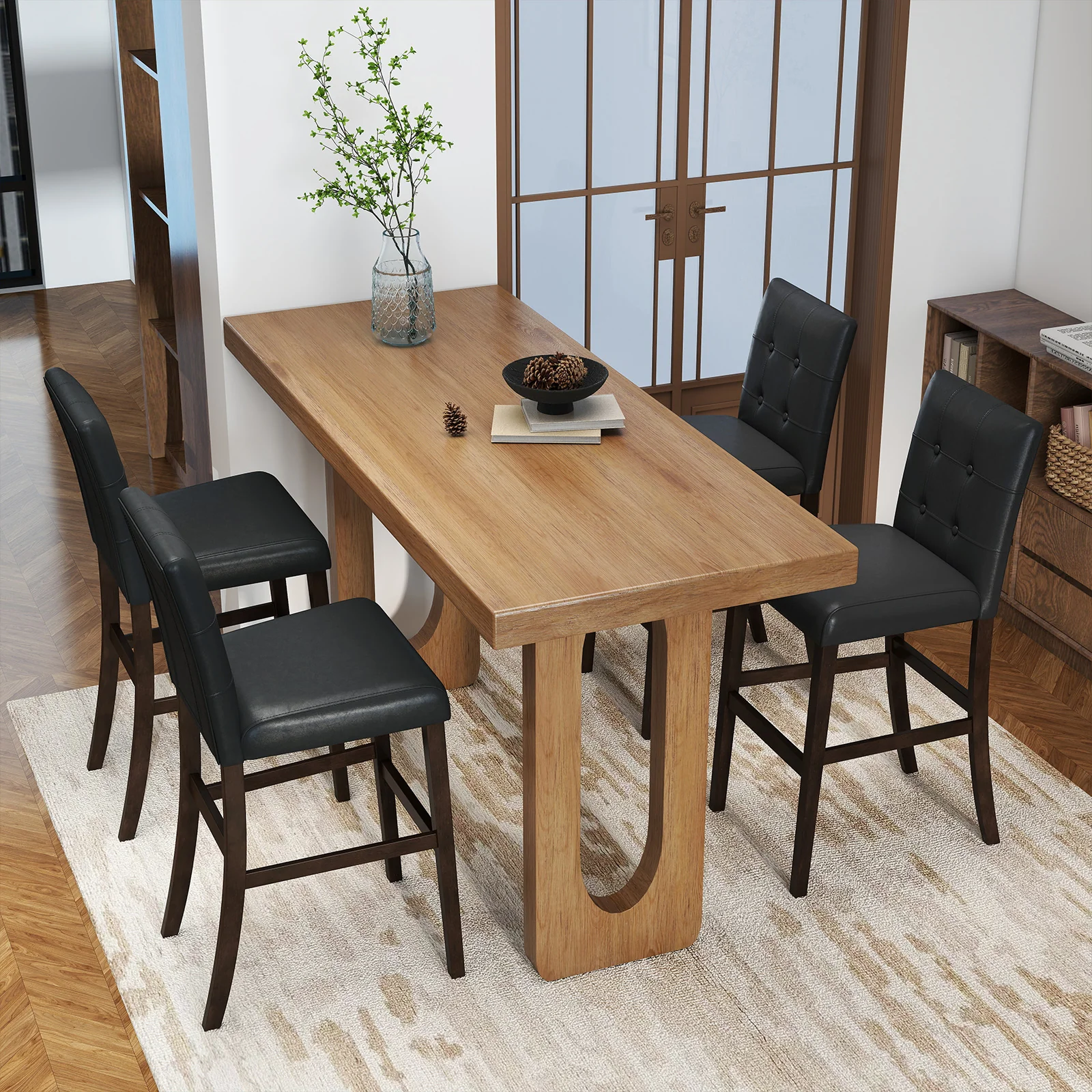 Set of 4 PVC Dining Leather Bar Stools with Solid Wood Legs-24 icnh - Image 6