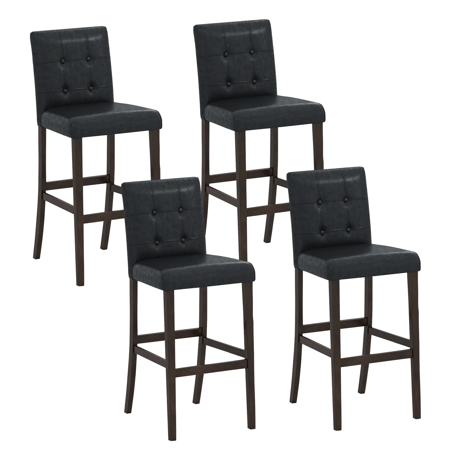 Set of 4 PVC Dining Leather Bar Stools with Solid Wood Legs-29 inch - Image 4