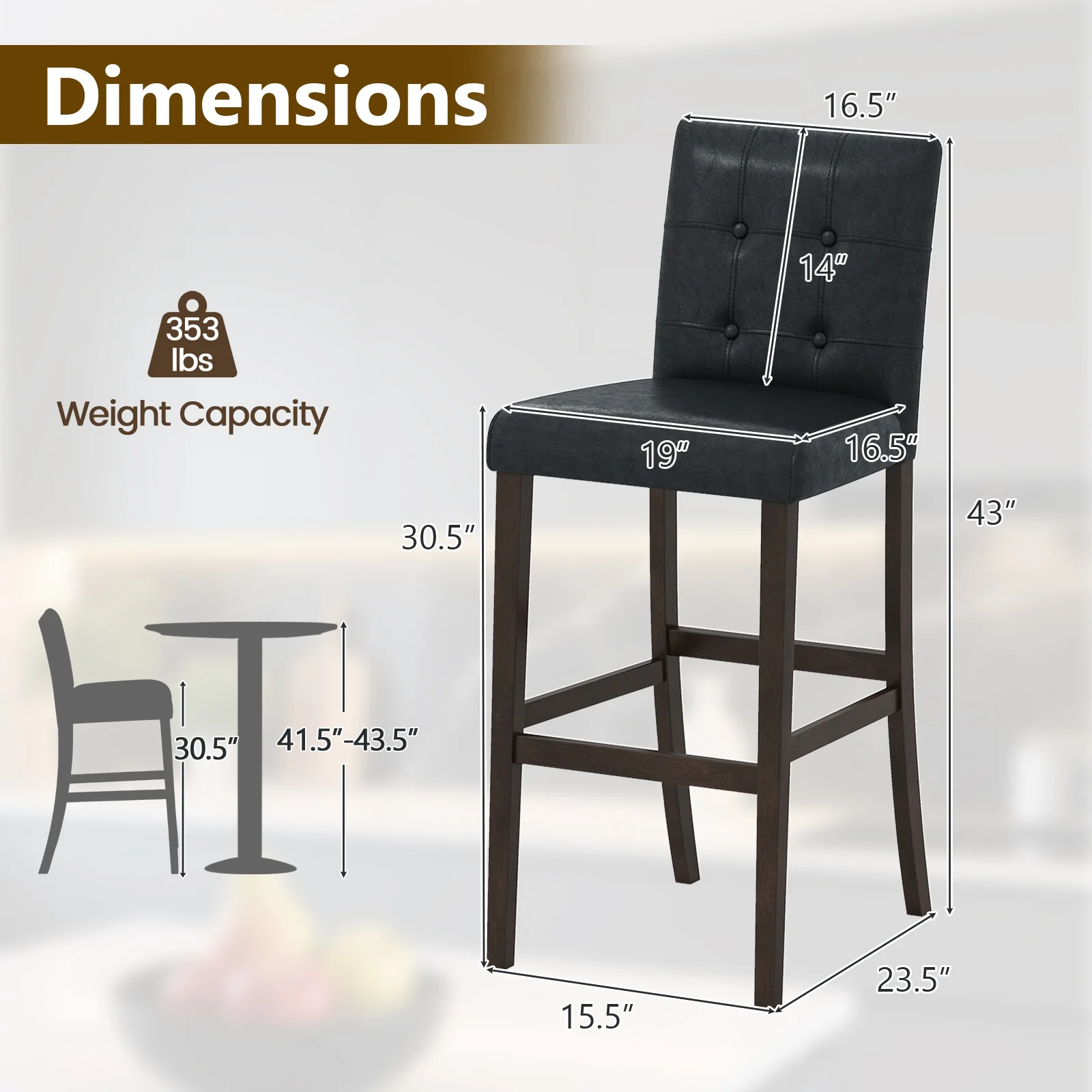 Set of 4 PVC Dining Leather Bar Stools with Solid Wood Legs-29 inch - Image 5