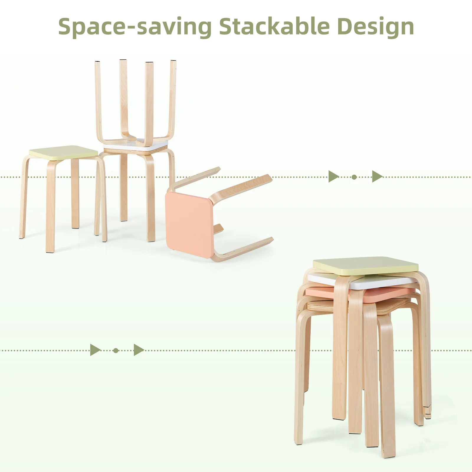 Set Of 4 Square Stools, With Anti-Slip Felt Mats, Multicolor - Image 10