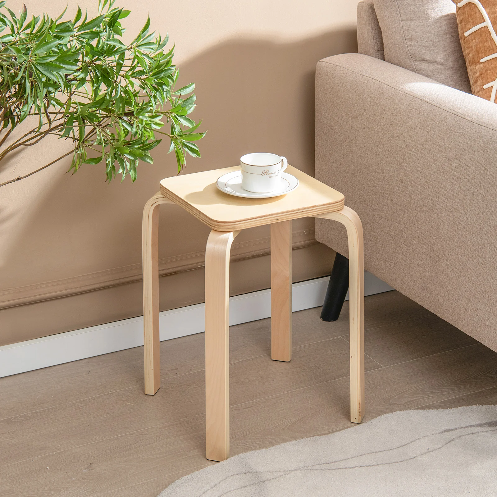 Set Of 4 Square Stools, With Anti-Slip Felt Mats, Multicolor - Image 2