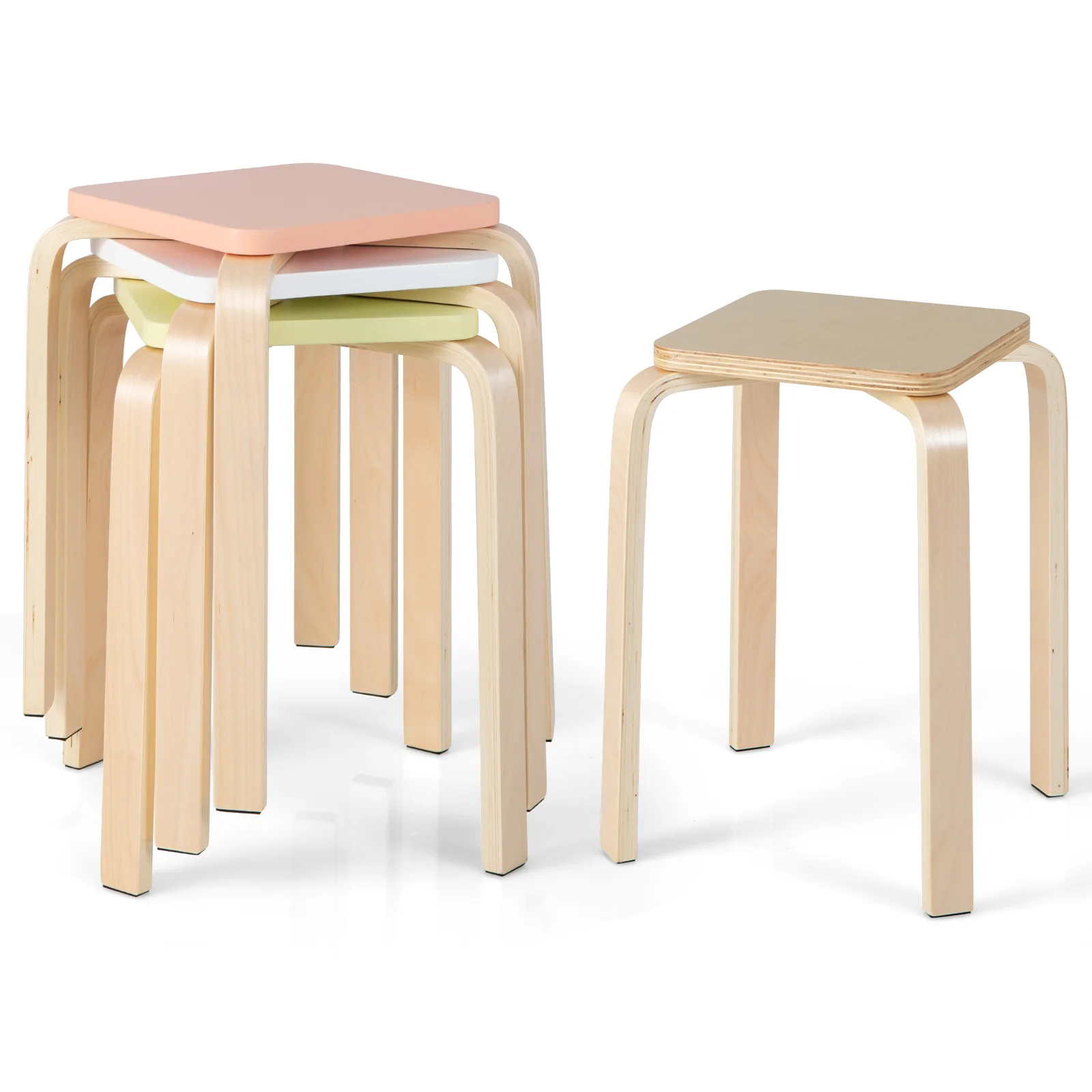 Set Of 4 Square Stools, With Anti-Slip Felt Mats, Multicolor - Image 5