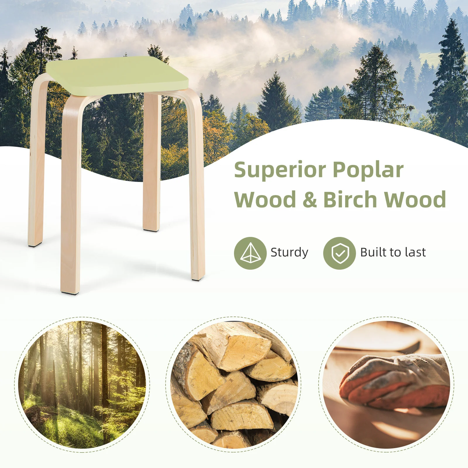 Set Of 4 Square Stools, With Anti-Slip Felt Mats, Multicolor - Image 9