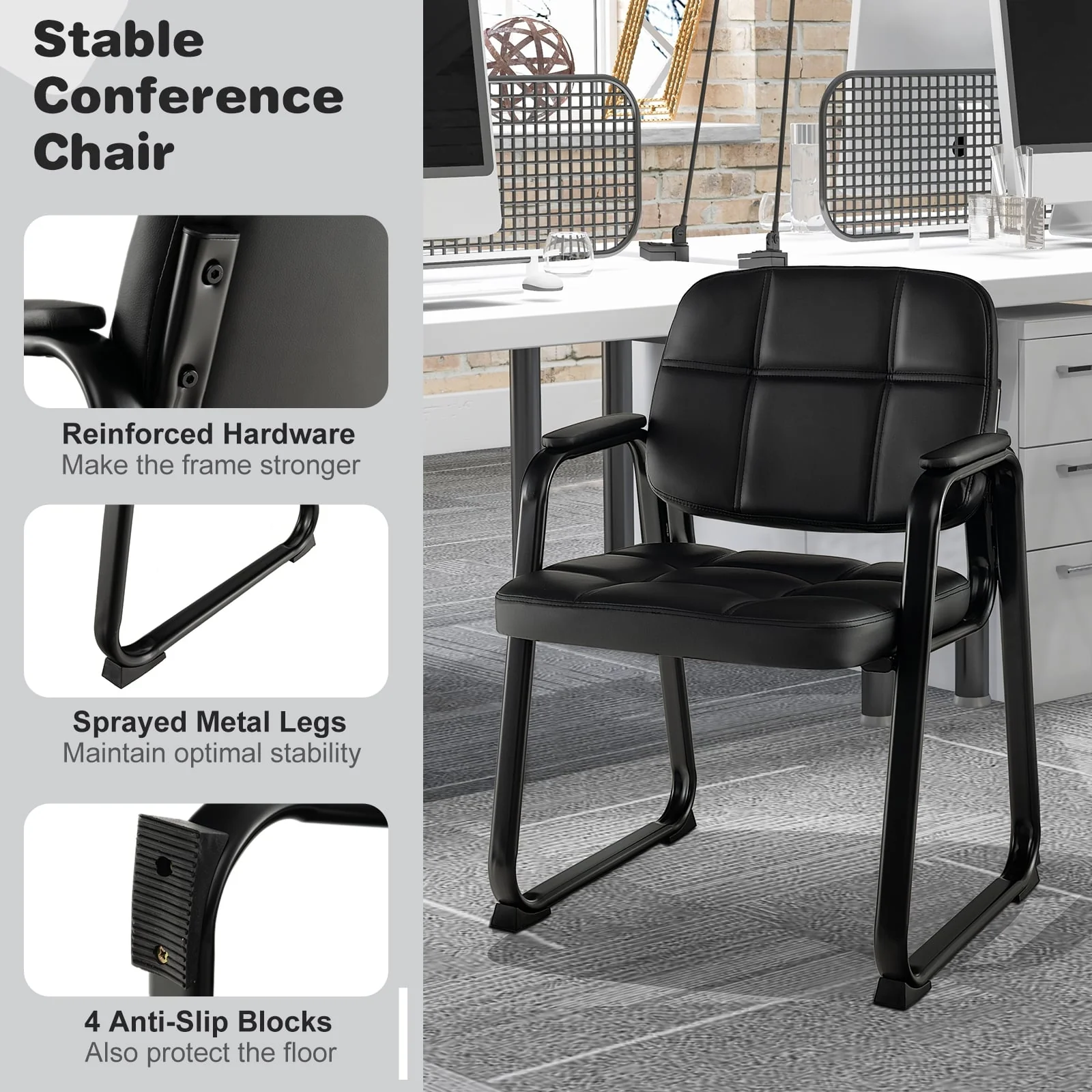 Set Of 4 Upholstered Waiting Room Chairs, Black - Image 10