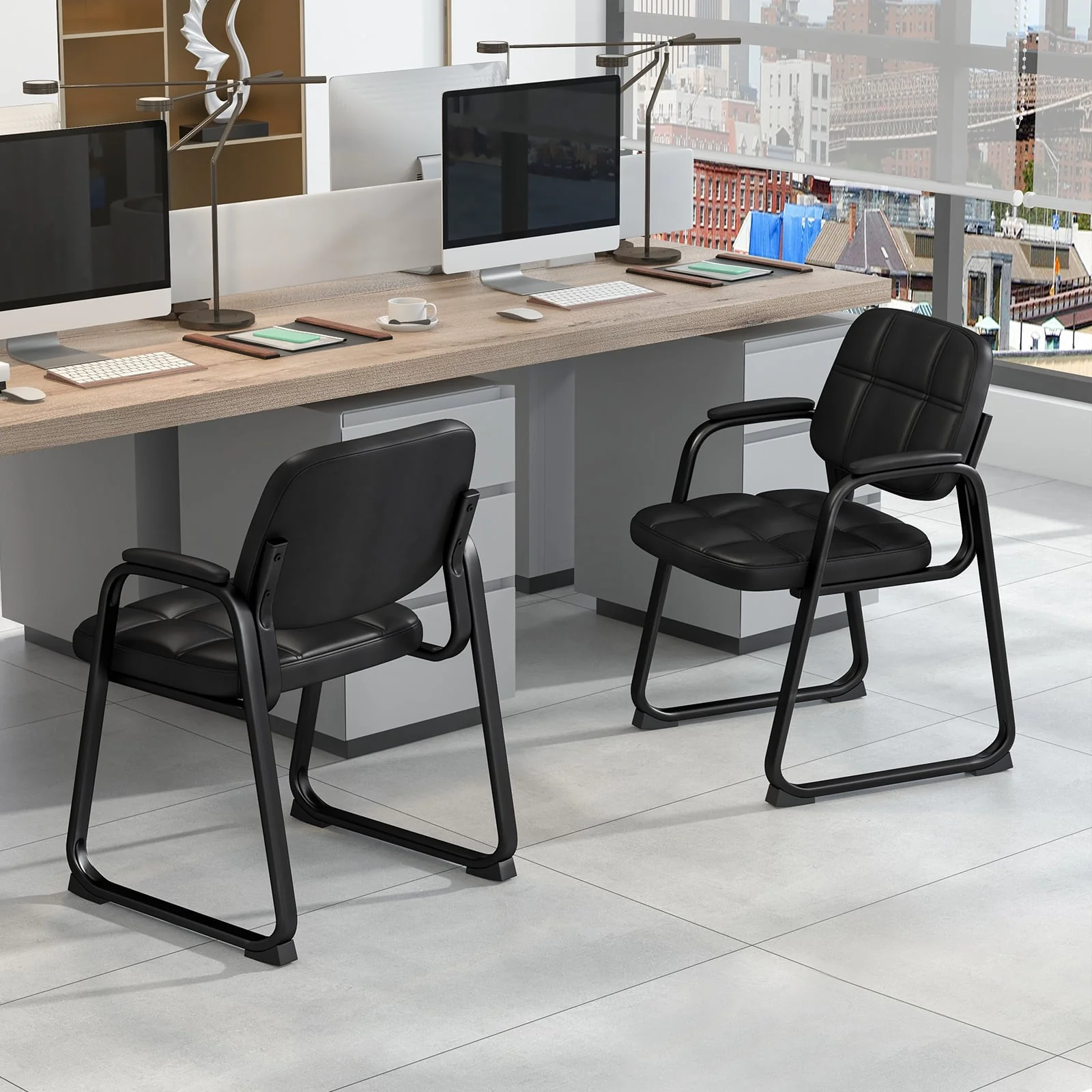 Set Of 4 Upholstered Waiting Room Chairs, Black - Image 3
