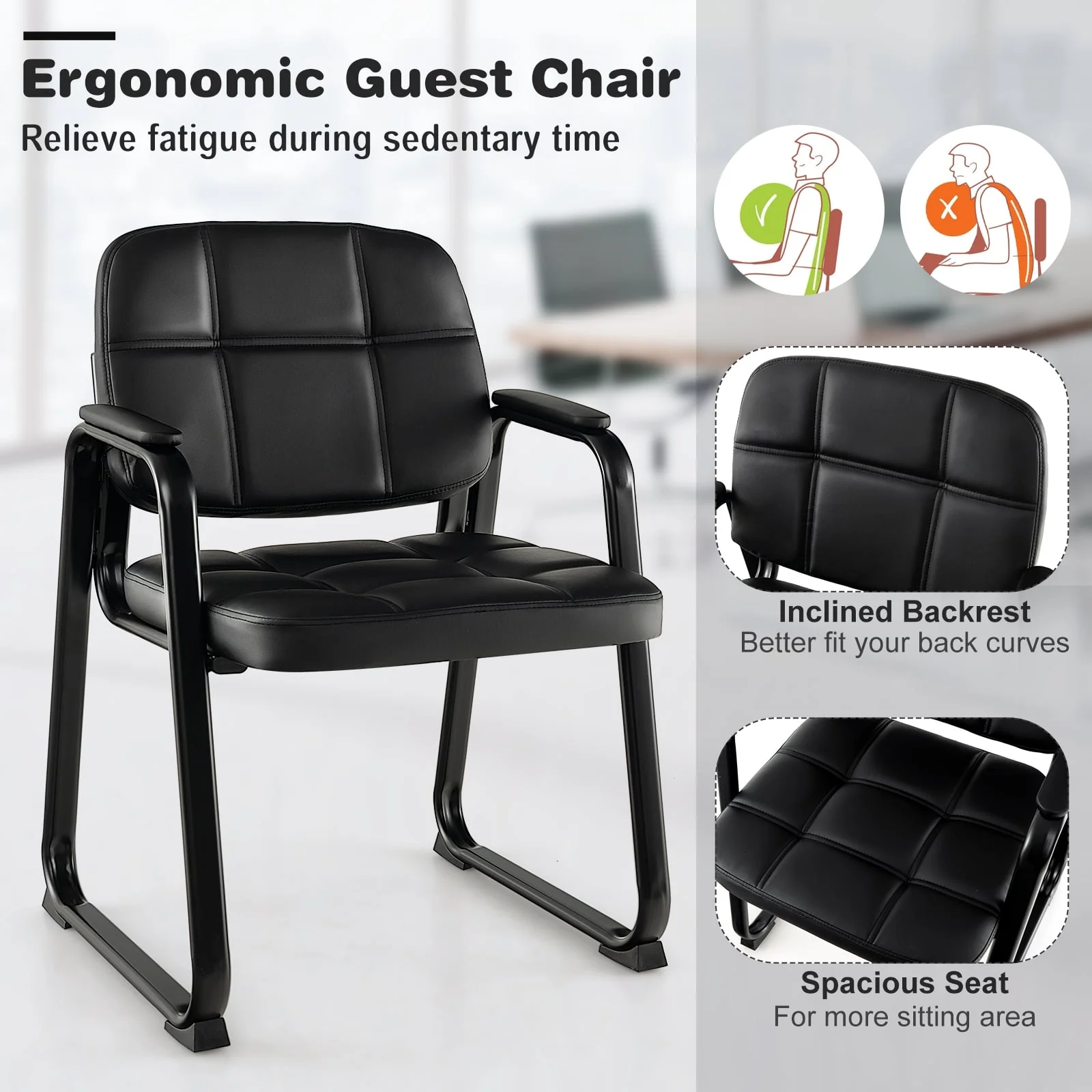 Set Of 4 Upholstered Waiting Room Chairs, Black - Image 9