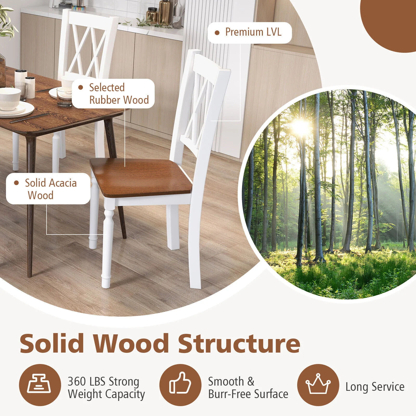 Set Of 4 Wooden Farmhouse Kitchen Chairs, Walnut - Image 10