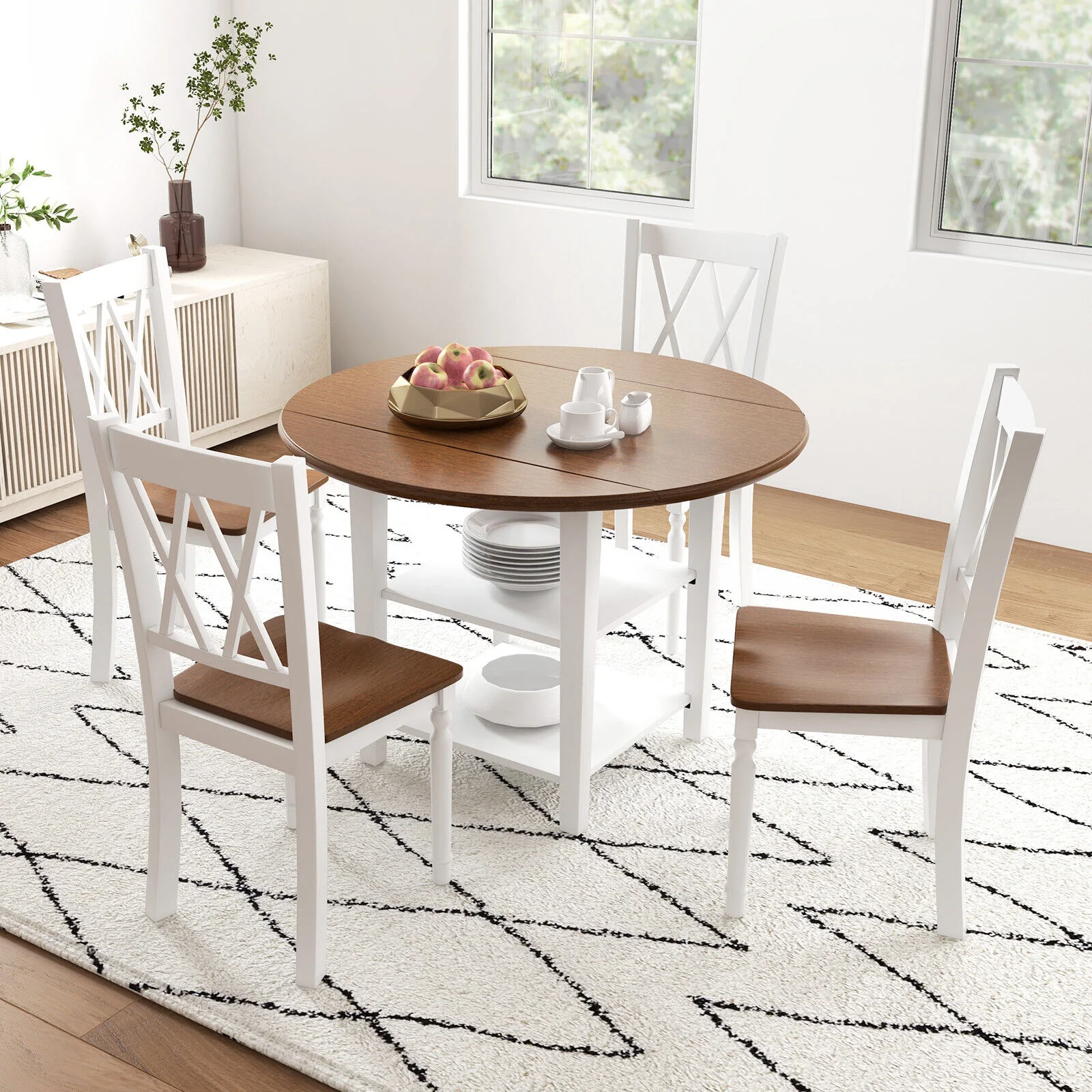 Set Of 4 Wooden Farmhouse Kitchen Chairs, Walnut - Image 2