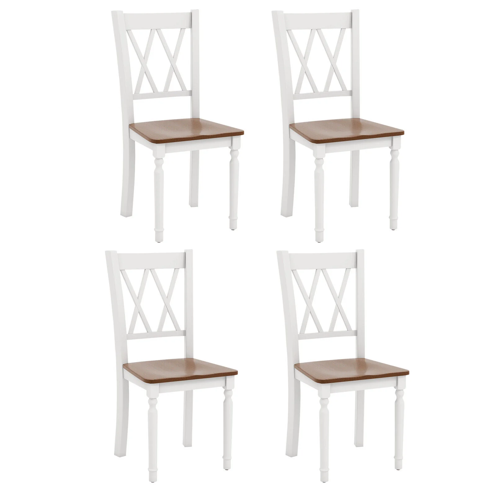 Set Of 4 Wooden Farmhouse Kitchen Chairs, Walnut - Image 4