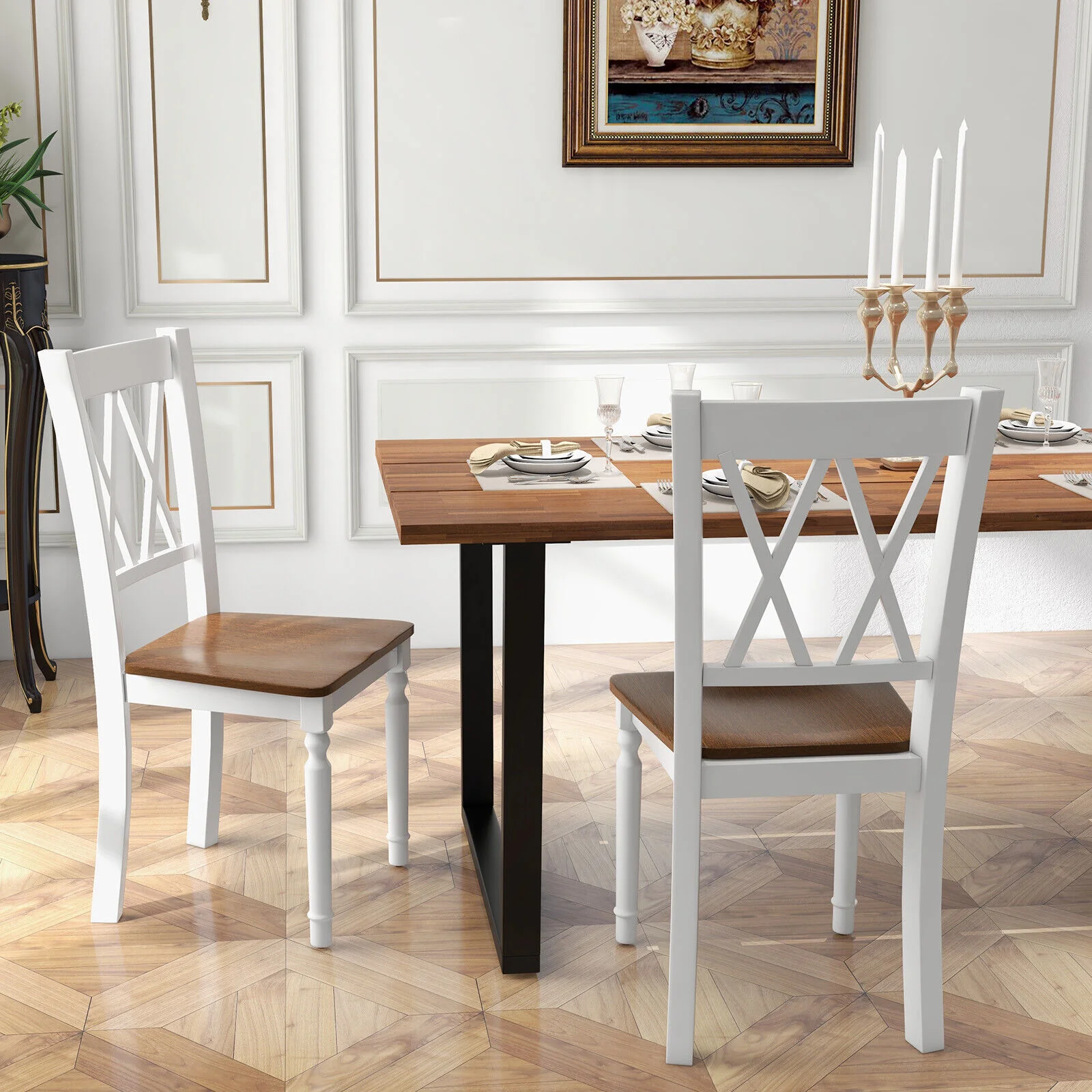 Set Of 4 Wooden Farmhouse Kitchen Chairs, Walnut - Image 7
