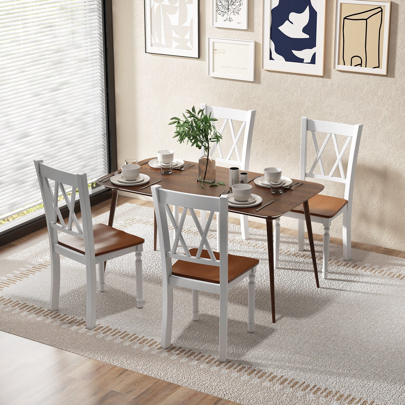 Set Of 4 Wooden Farmhouse Kitchen Chairs, Walnut - Image 8